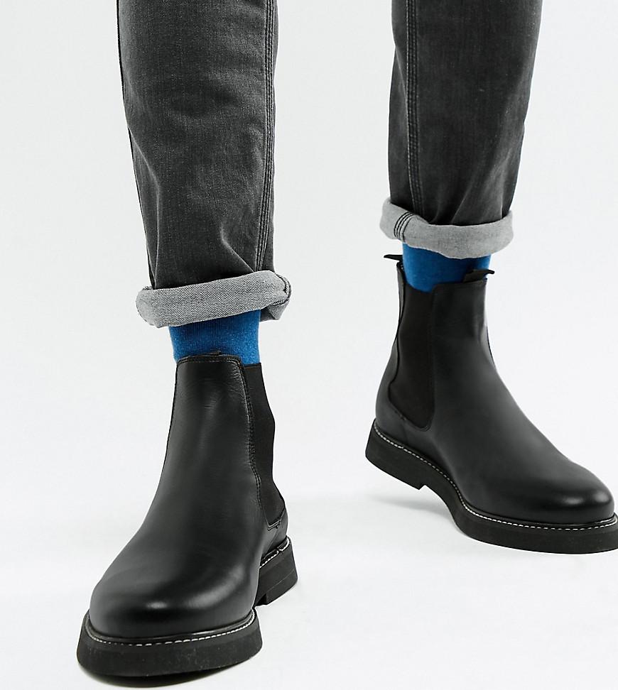 Toepassen gewoontjes salaris ASOS Wide Fit Chelsea Boots In Black Leather With Chunky Sole for Men | Lyst
