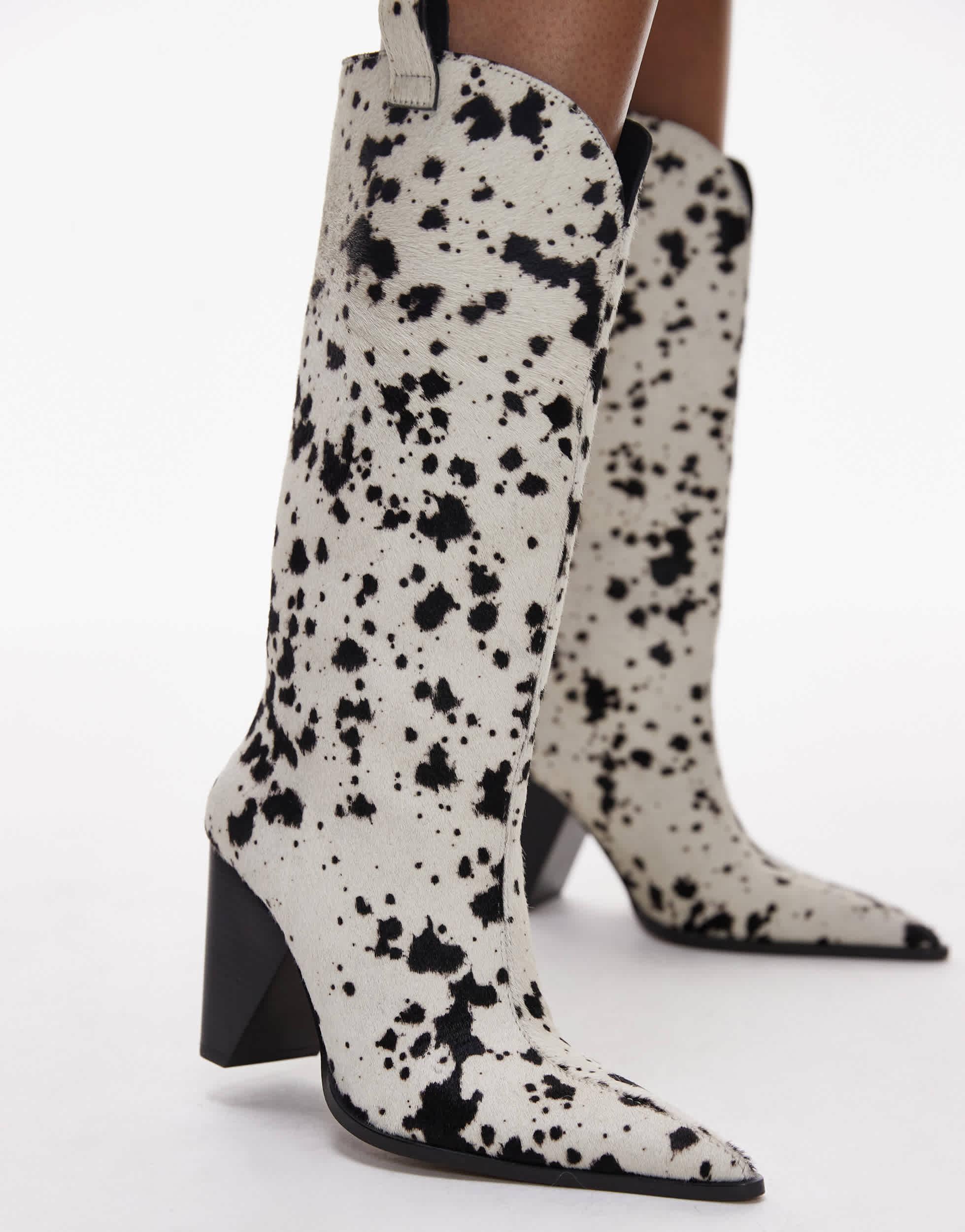 Cow Print Topshop White Cowboy Boots WESTERN BOOTS ECRU/NERO Cm
