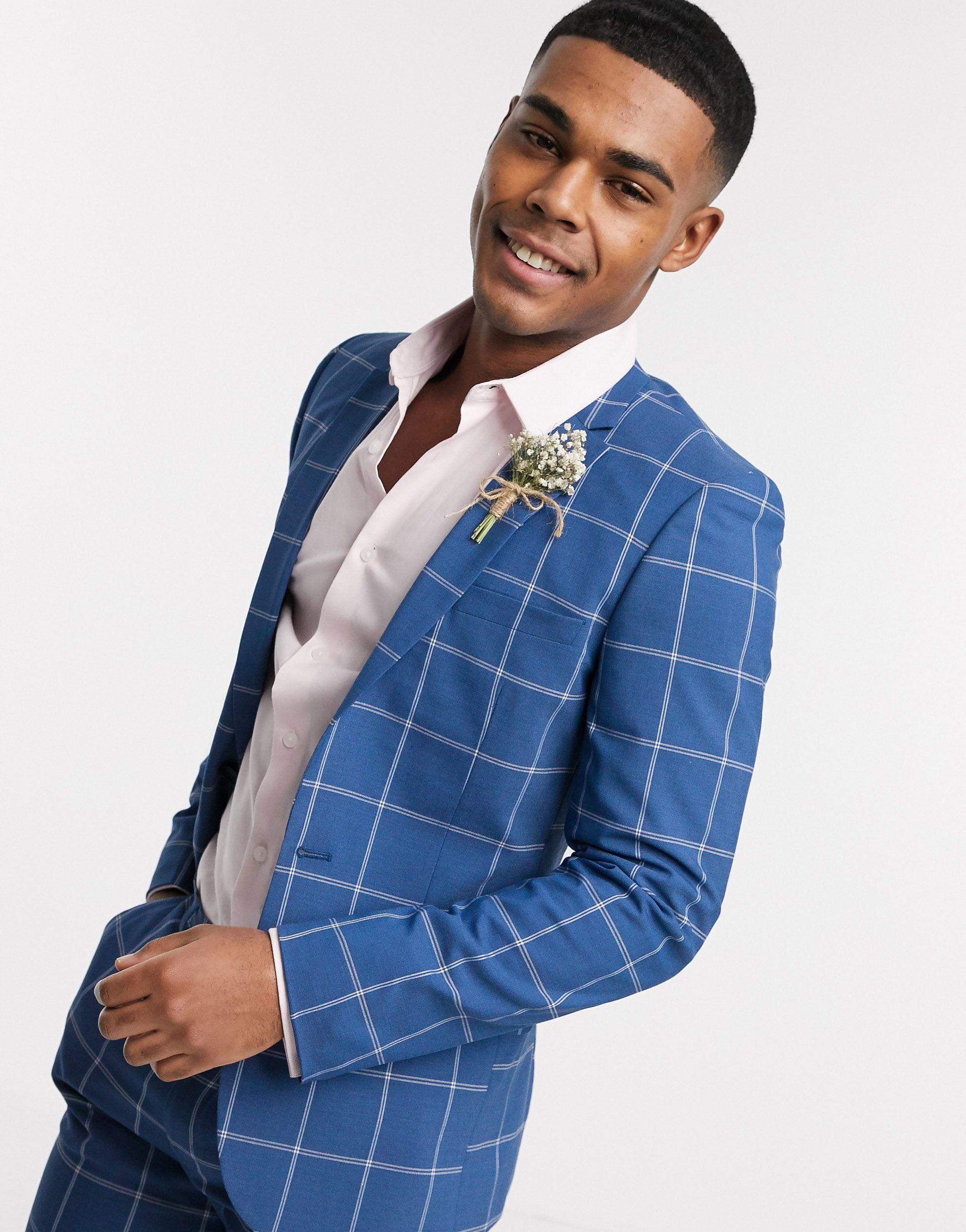 ASOS Wedding Super Skinny Suit Jacket in Blue for Men - Lyst