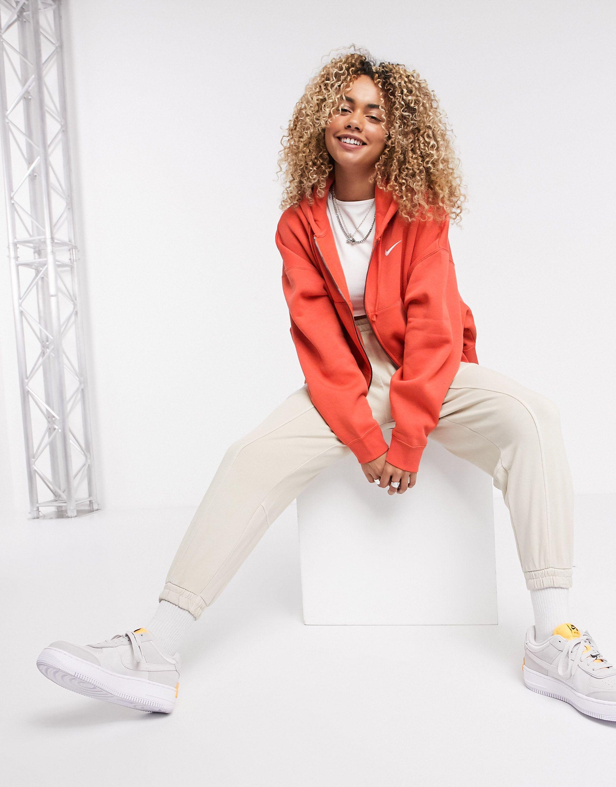 nike mini swoosh oversized cropped black zip through hoodie