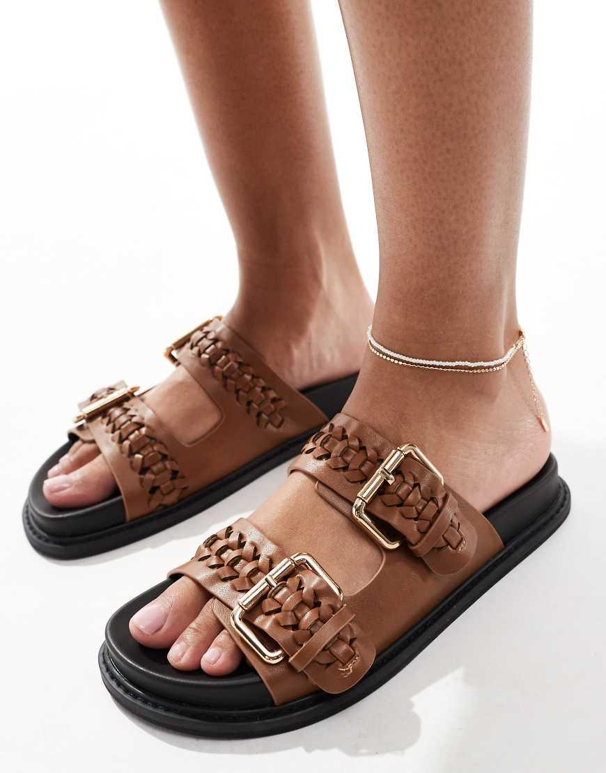 New Look Double Buckle Flat Sandal in Brown Lyst UK