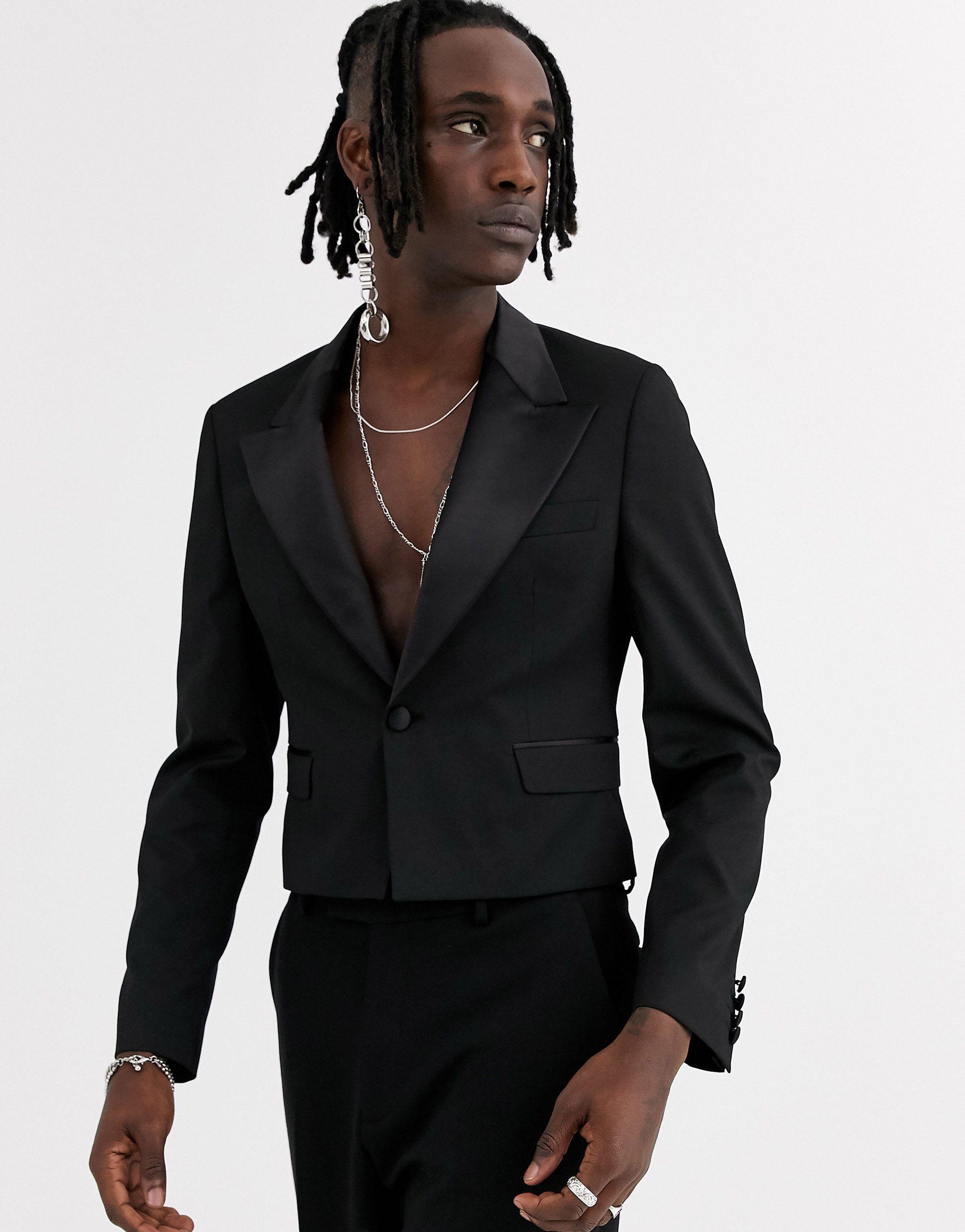 ASOS Skinny Crop Tuxedo Blazer With Wide Satin Lapel in Black for Men | Lyst