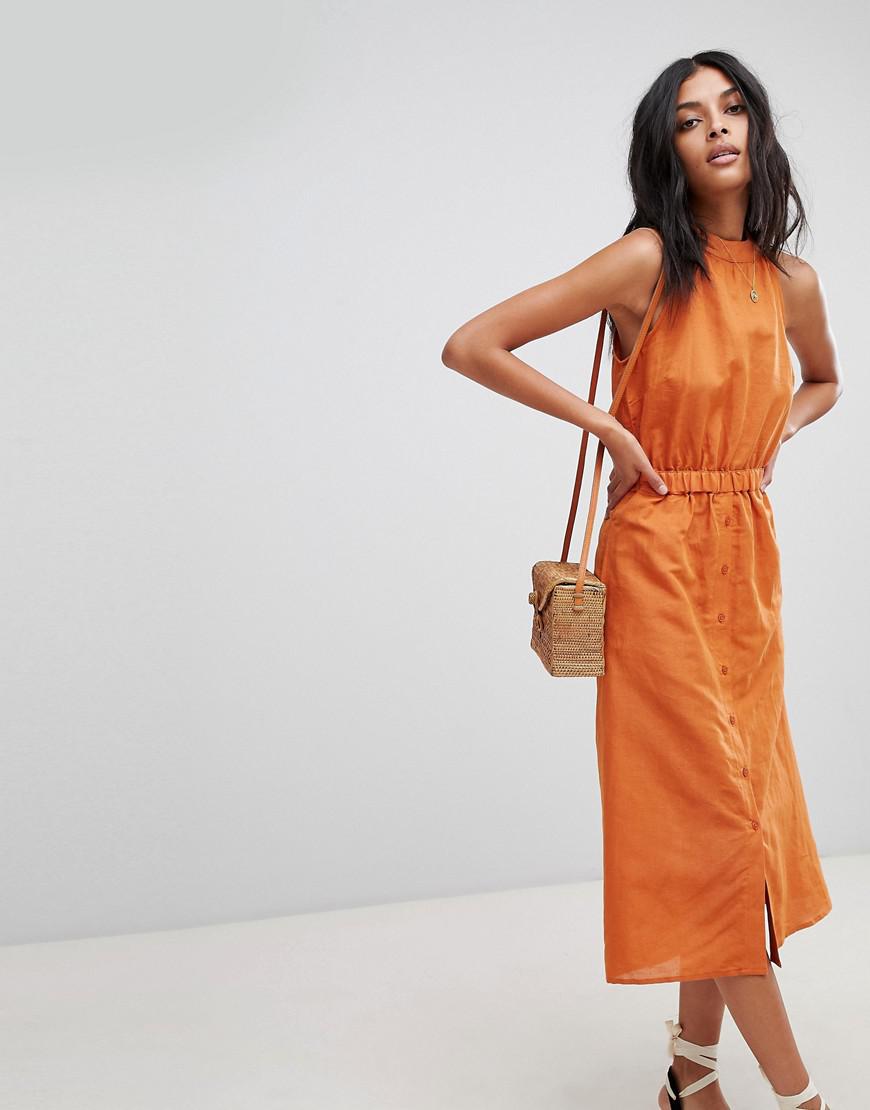 high neck linen dress