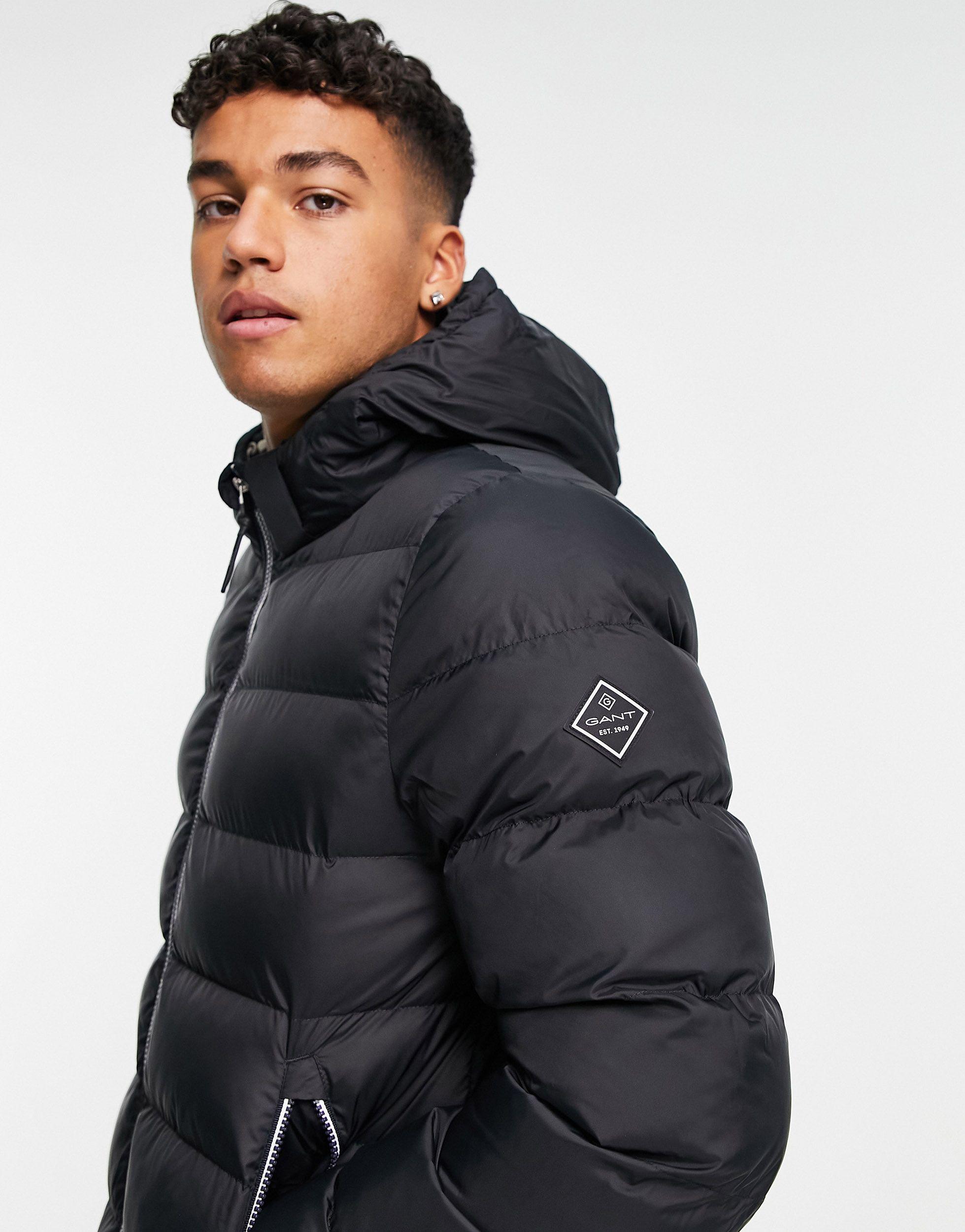 GANT Active Cloud Detatchable Hood Puffer Jacket in Black for Men