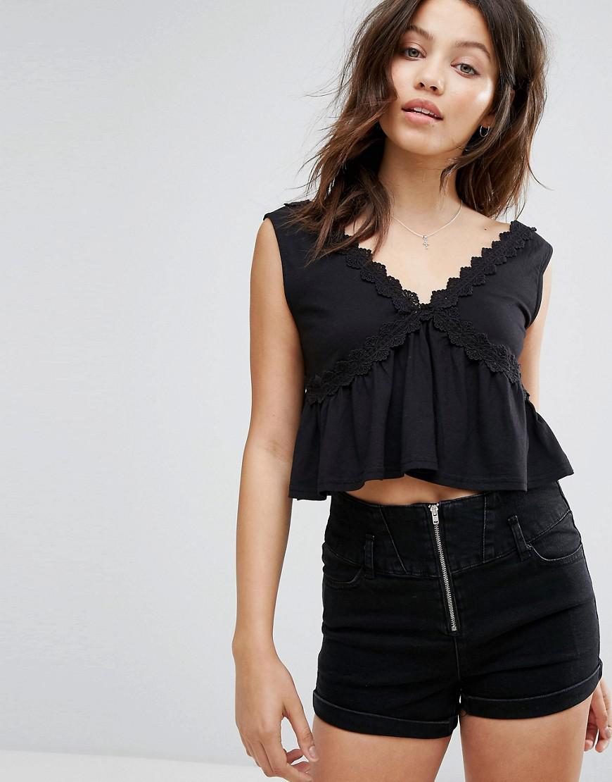 New Look Lace Peplum Cami Top in Black Lyst