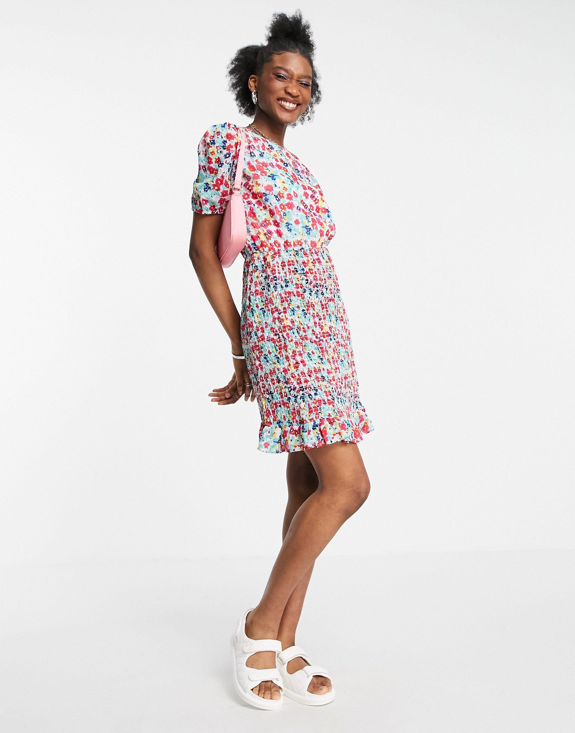 New Look Shirred Puff Sleeve Mini Dress 