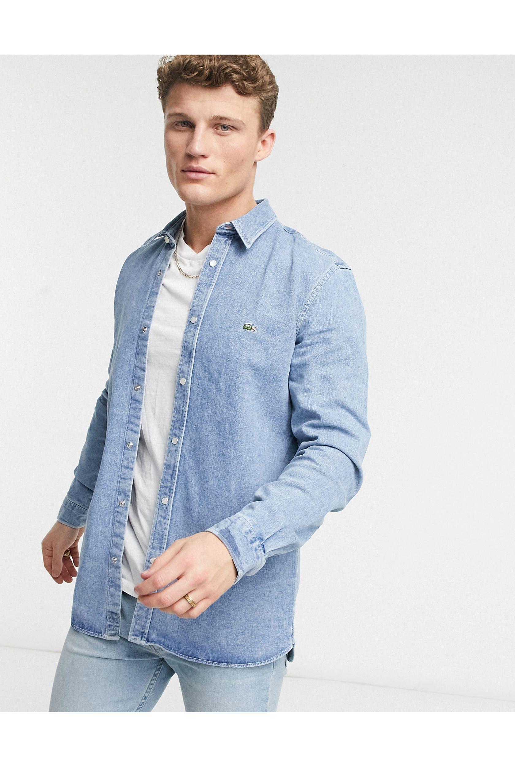 Chemise en jean à boutons-pression Lacoste pour homme en coloris Bleu | Lyst