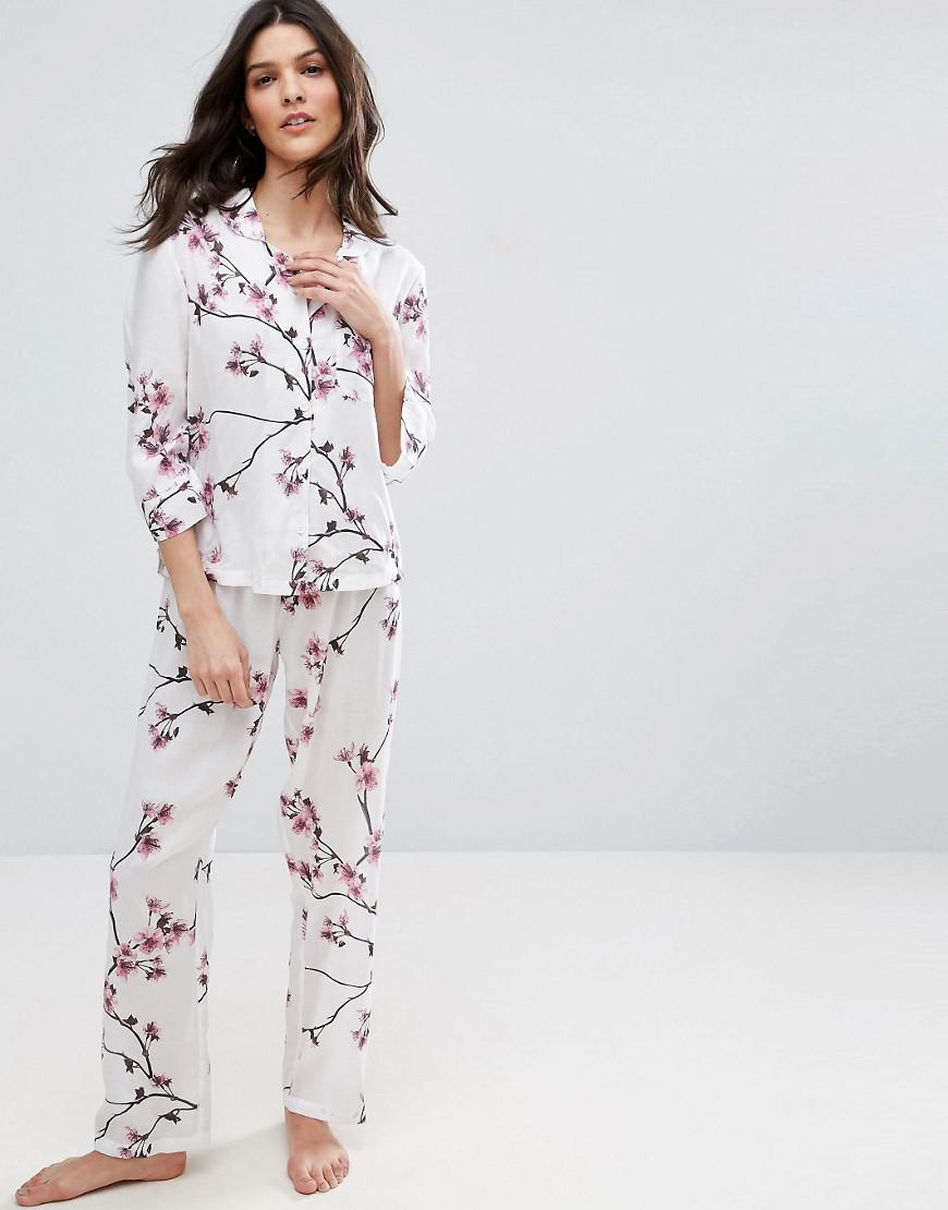 ASOS Cherry Blossom Traditional Shirt & Pant Pajama Set | Lyst