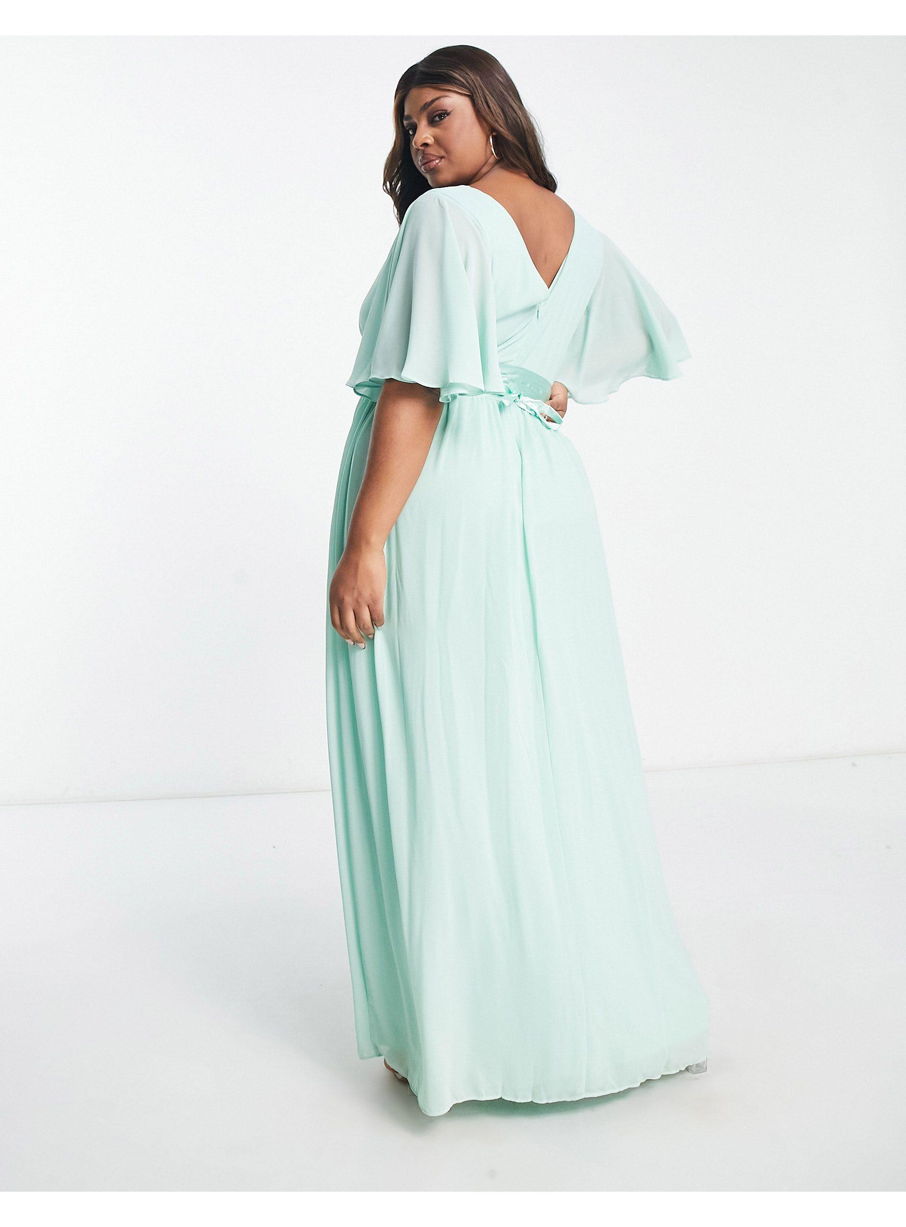 Tfnc Plus Bridesmaid Kimono Sleeve Pleated Maxi Dress With Angel Sleeve in  Blue | Lyst