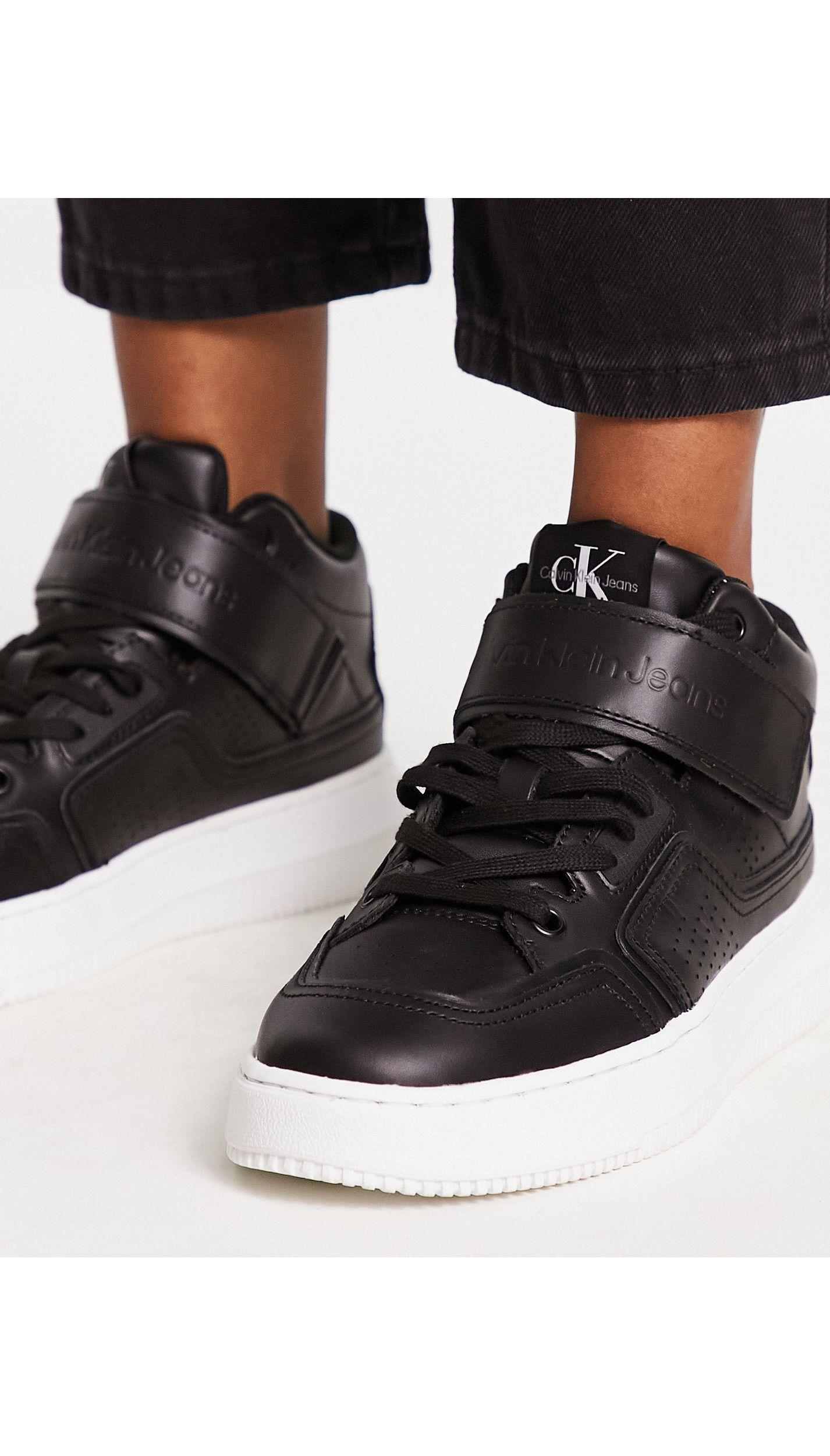 Calvin Klein Leather Chunky Lace Up Leather Trainers in Black | Lyst