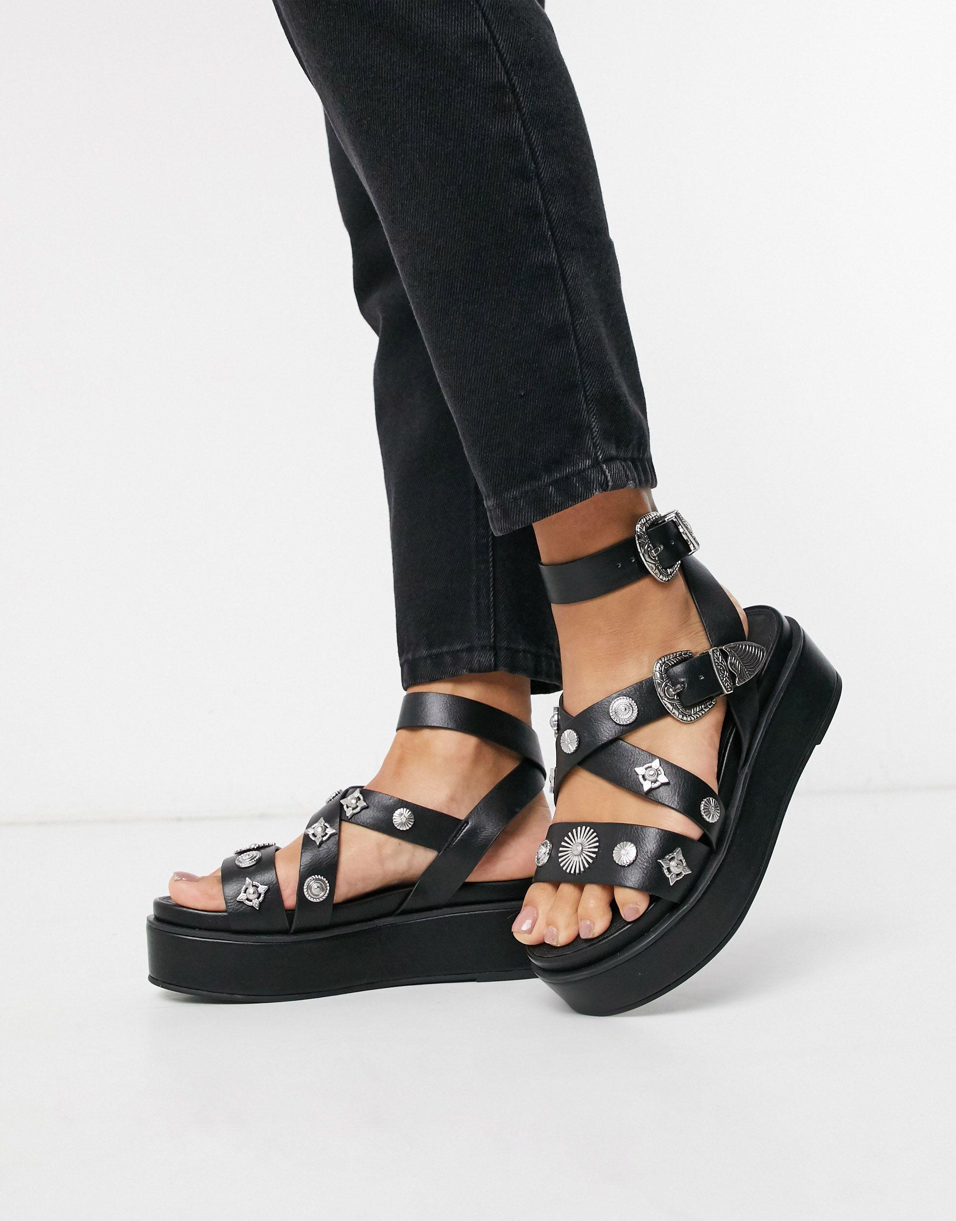 ASOS Tyler Chunky Western Flatforms in Black | Lyst