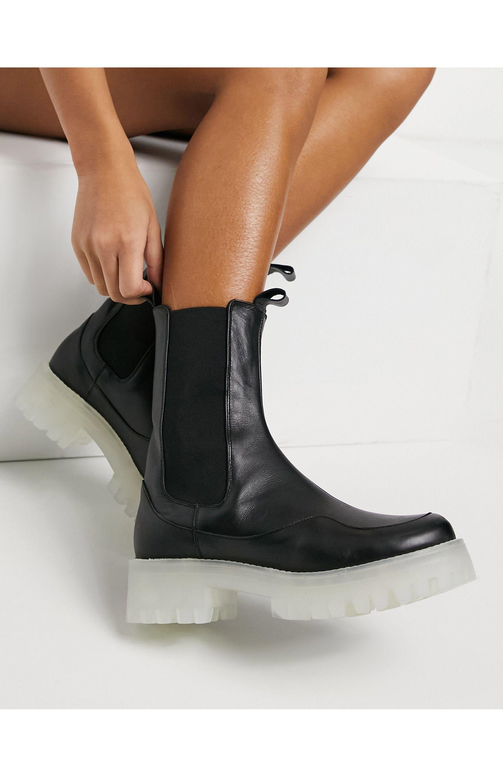ASOS Admire Premium Leather Chunky Chelsea Boots in Black - Lyst