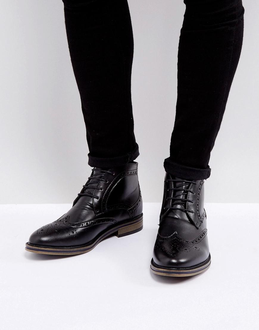 New Look Brogue Boots In Black for Men | Lyst
