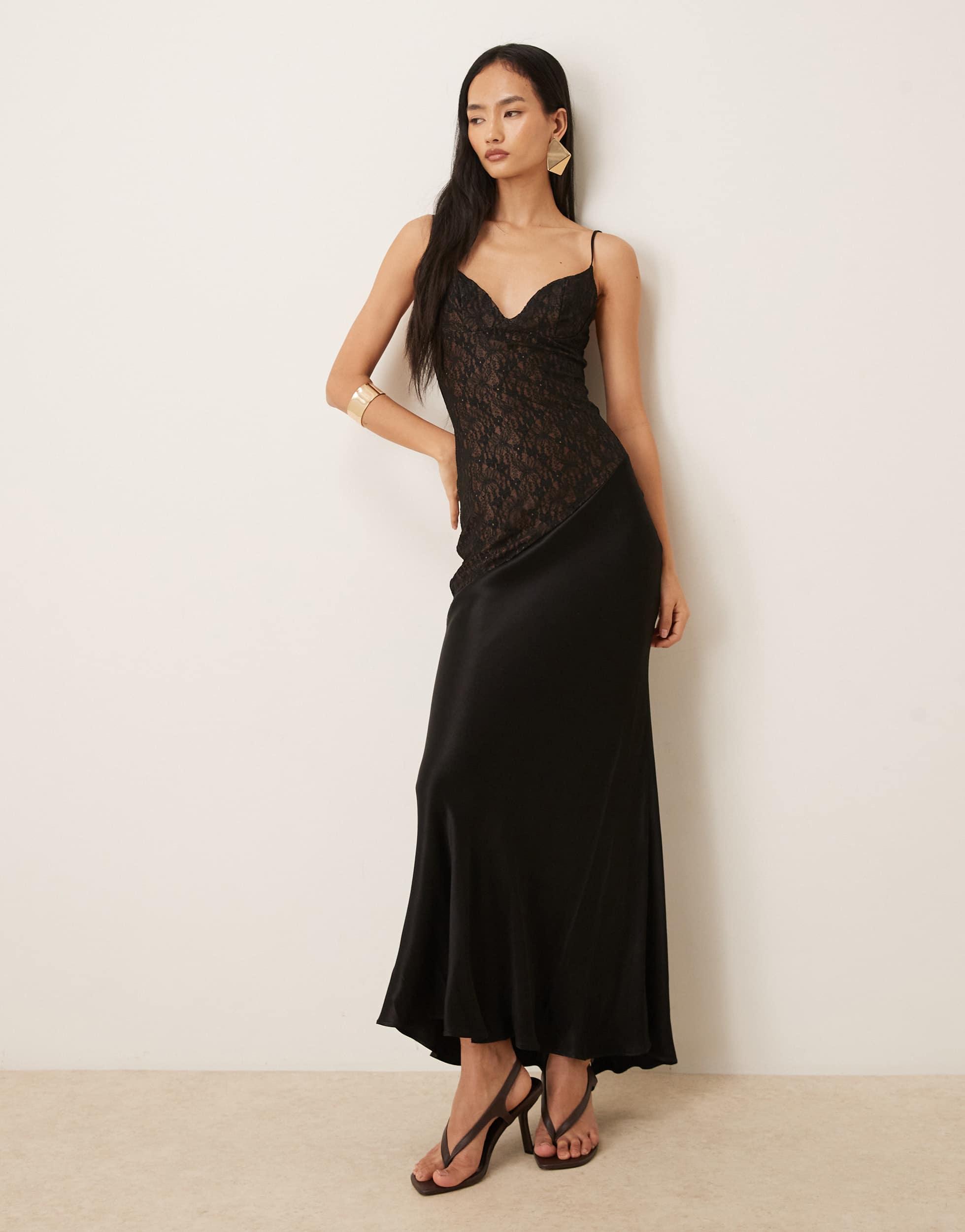 bardot black tie dress Satin Bow Bardot Sheath Maxi Dress - Black main image 1