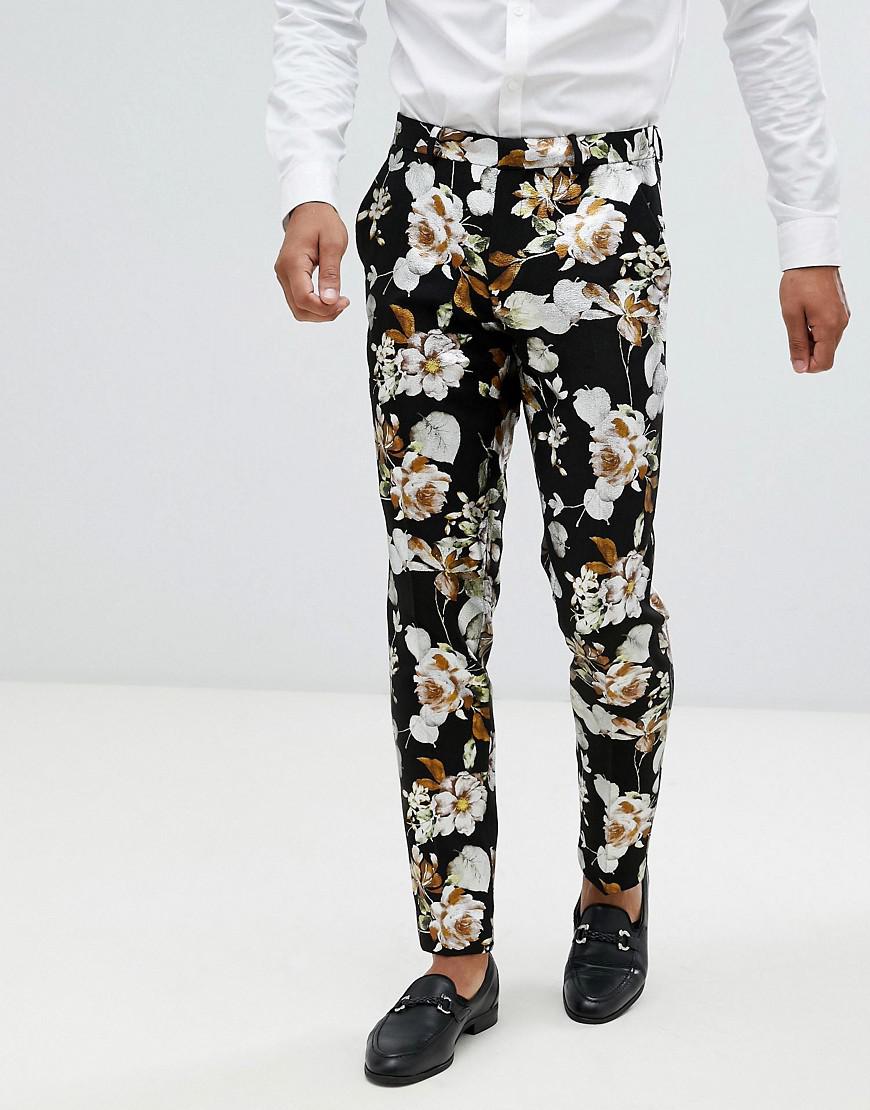 ASOS Synthetic Wedding Skinny Suit Trousers In Black Foil Floral Print ...