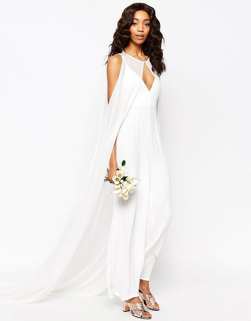 ASOS Asos Bridal Jumpsuit With Detachable Cape in White | Lyst