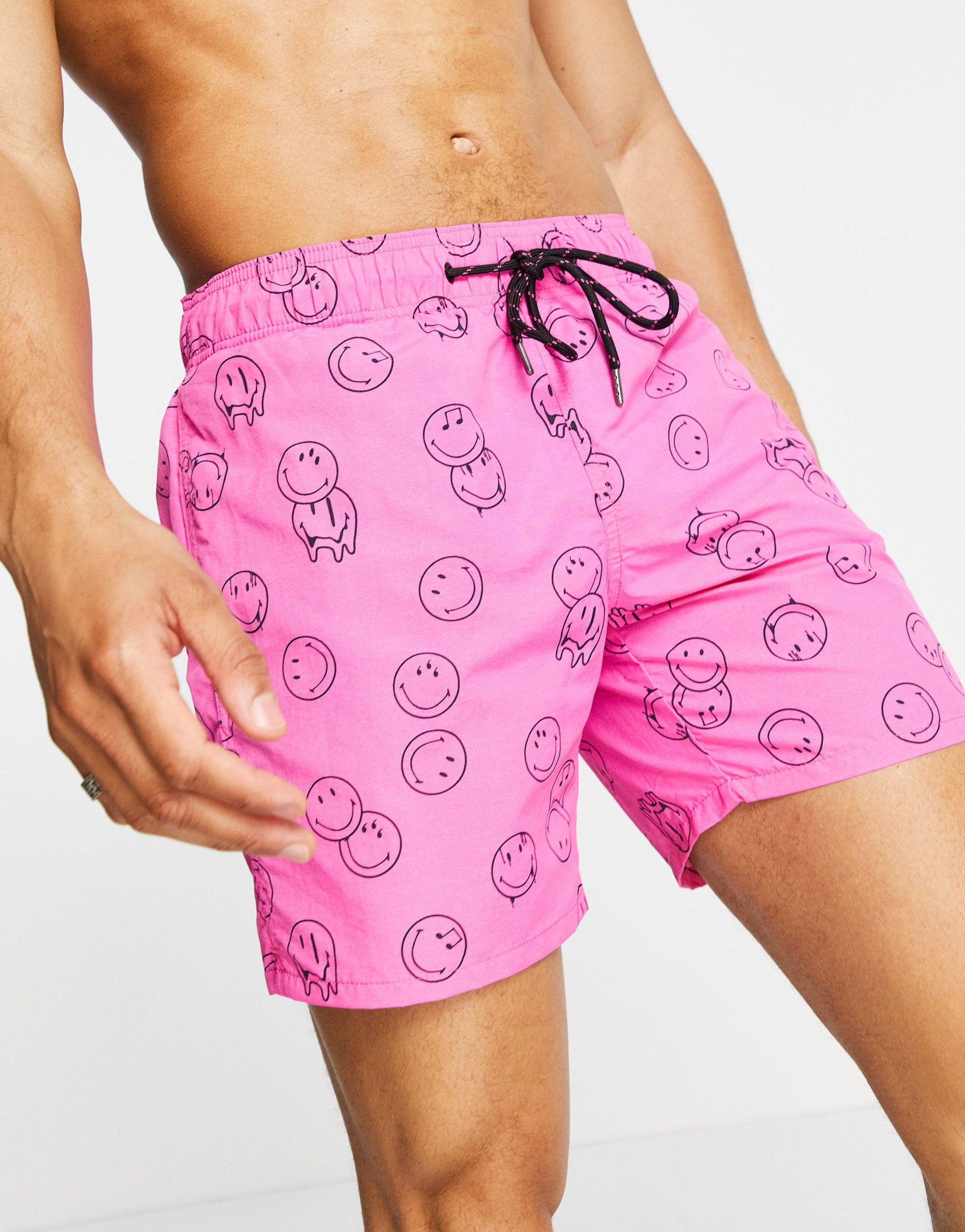 Pull&Bear – smiley – badeshorts in Pink für Herren | Lyst DE