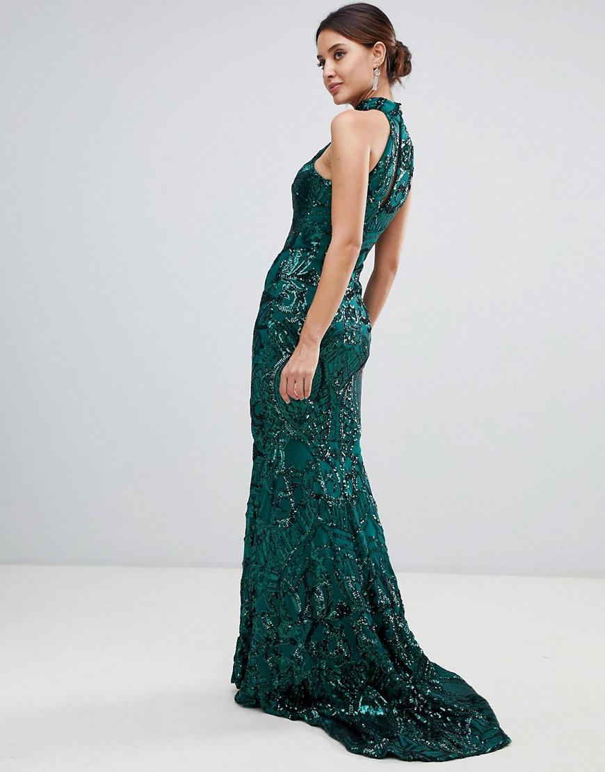 emerald green high neck dress
