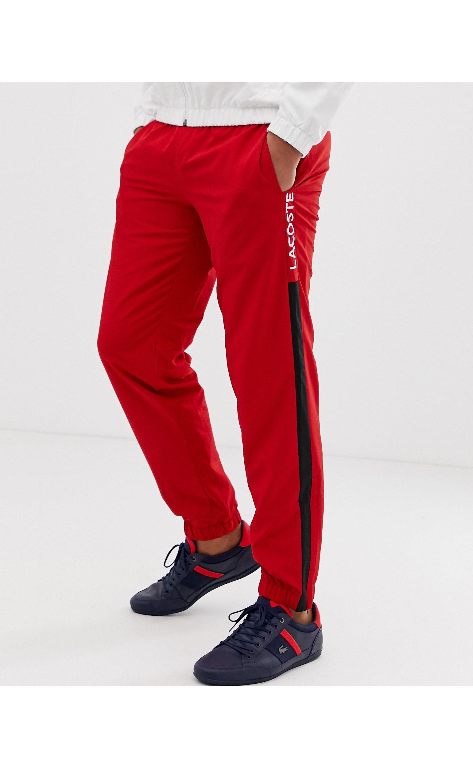 Lacoste Side Stripe jogging Bottoms in Red for Men | Lyst UK