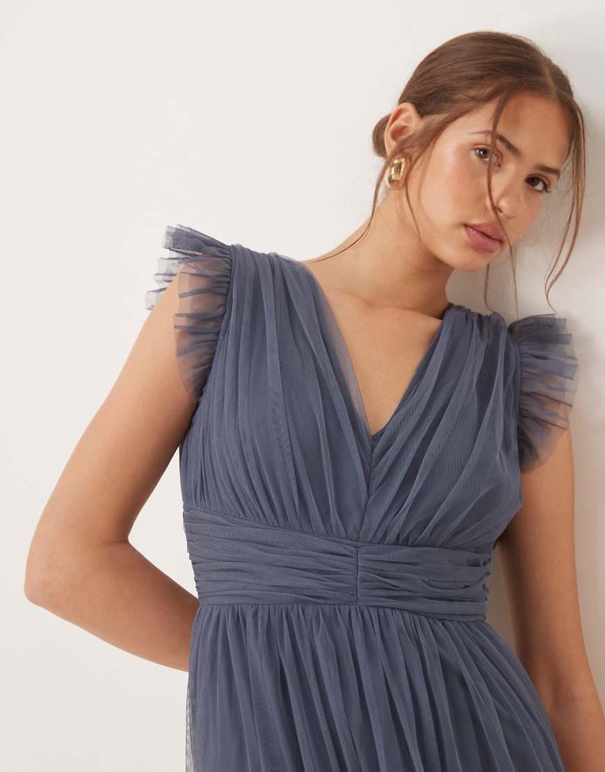 ANAYA Flutter Sleeve Ruffle Maxi Dress in Blue Lyst UK