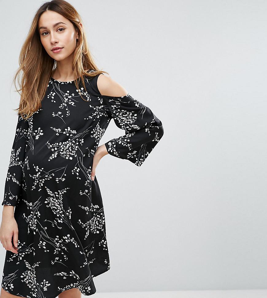 black floral cold shoulder dress