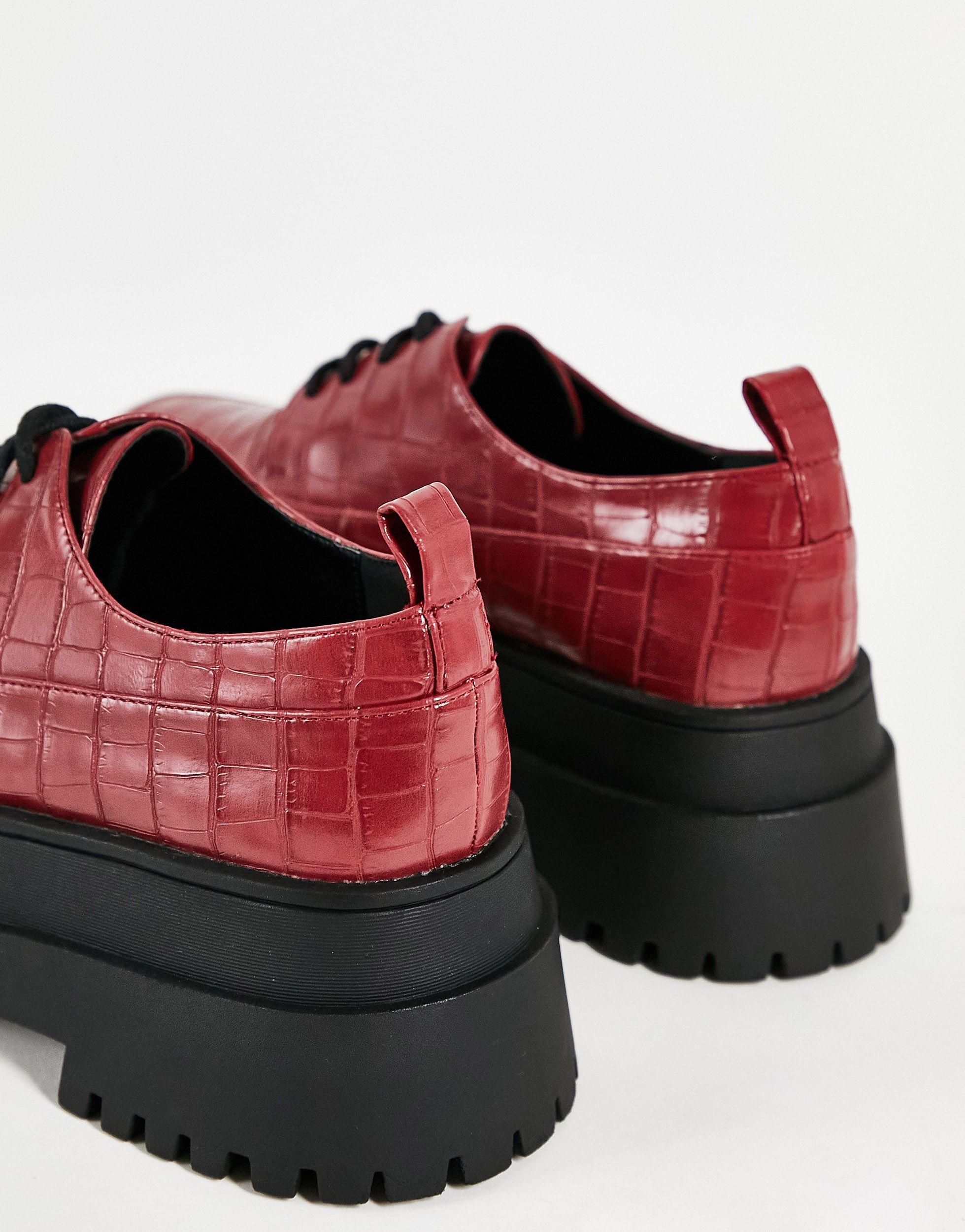 London Rebel Super Chunky Lace Up Shoes in Red | Lyst