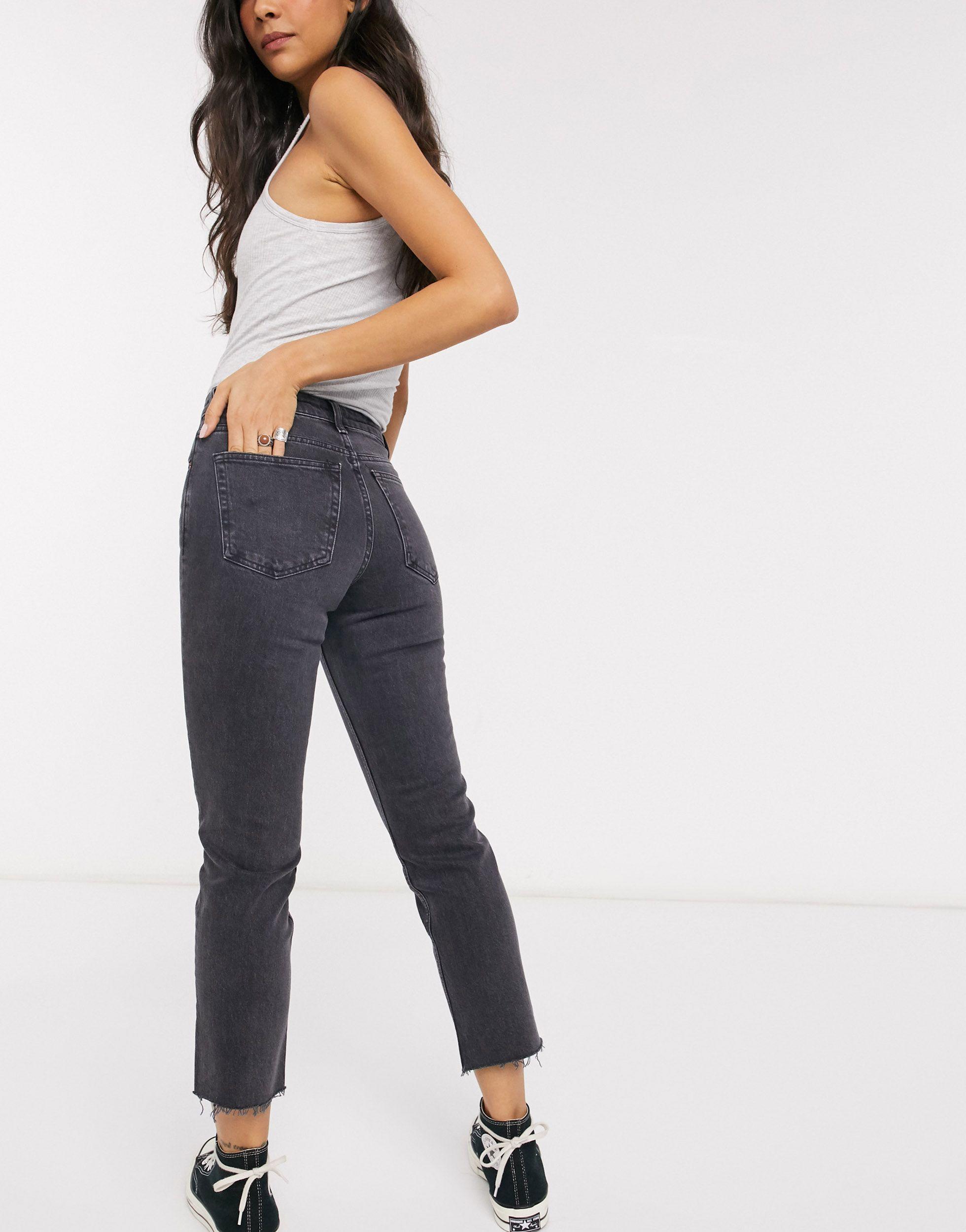 TOPSHOP Straight Jeans in Black | Lyst