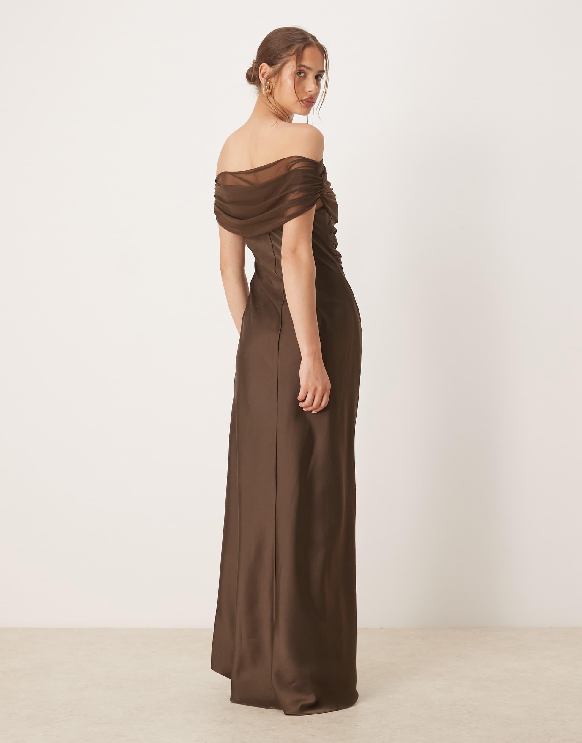 Six Stories Off Shoulder Mesh Satin Midaxi Dress in Natural | Lyst Six Stories Off Shoulder Mesh Satin Midaxi Dress in Natural | Lyst