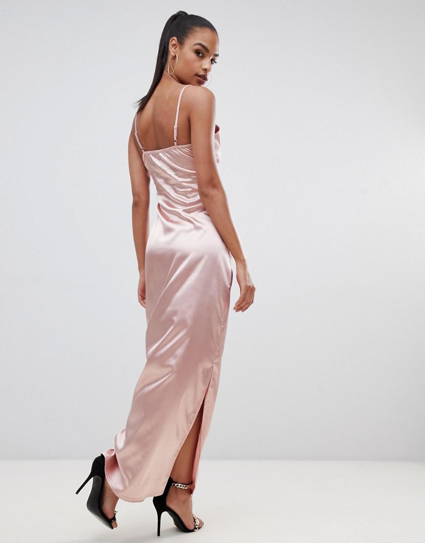PrettyLittleThing Silky Slip Maxi Dress in Pink | Lyst