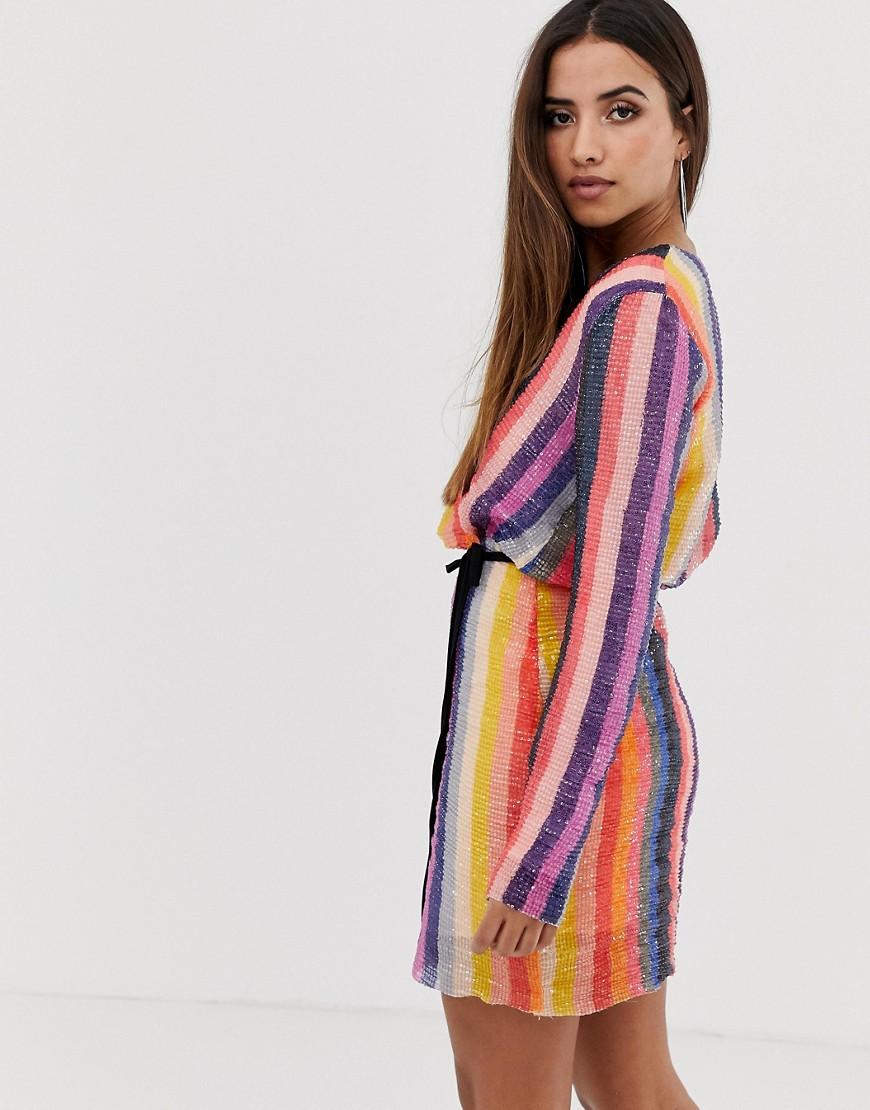 Wrap Striped Sequin Mini Dress | Lyst