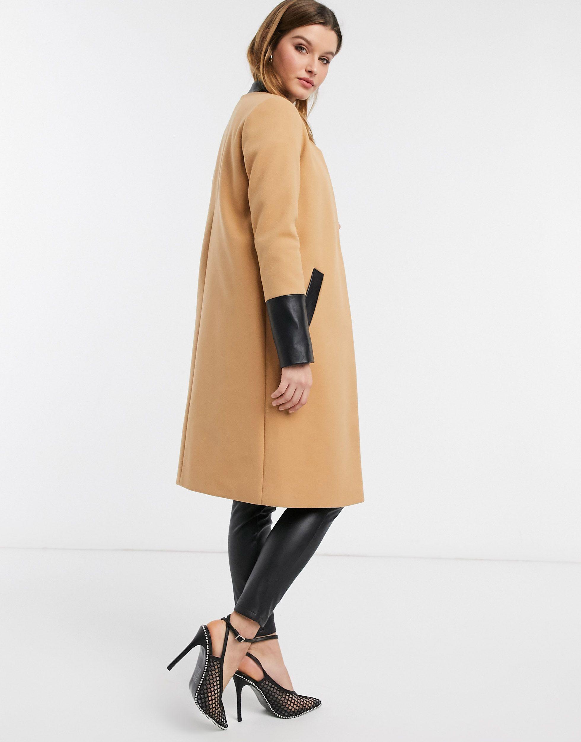 collarless camel coat