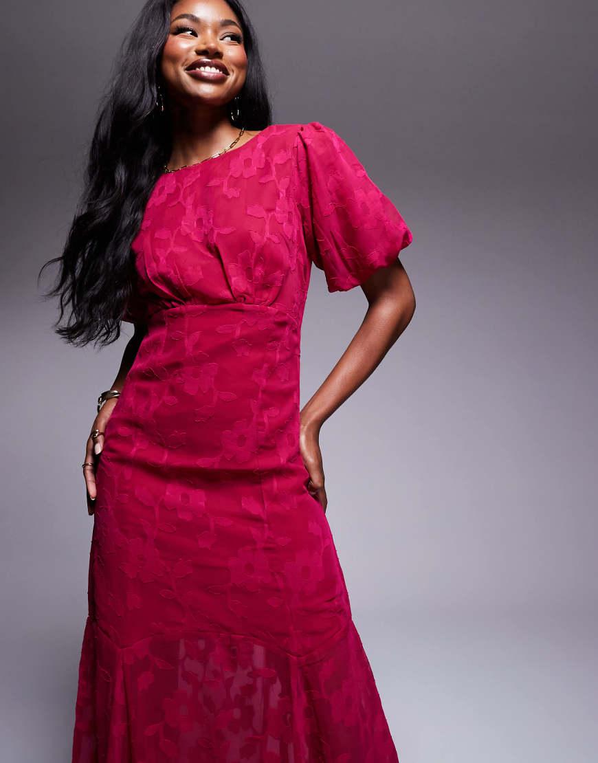 ANAYA Jaquard Puff Sleeve Cut Out Back Maxi Dress in Pink Lyst UK