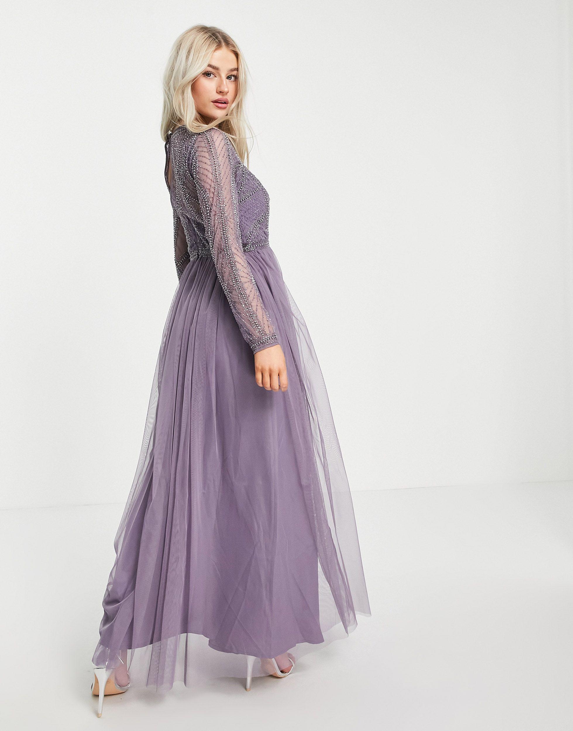 ASOS Asos Design Petite Embellished Bodice Maxi Dress With Tulle Skirt in  Purple | Lyst