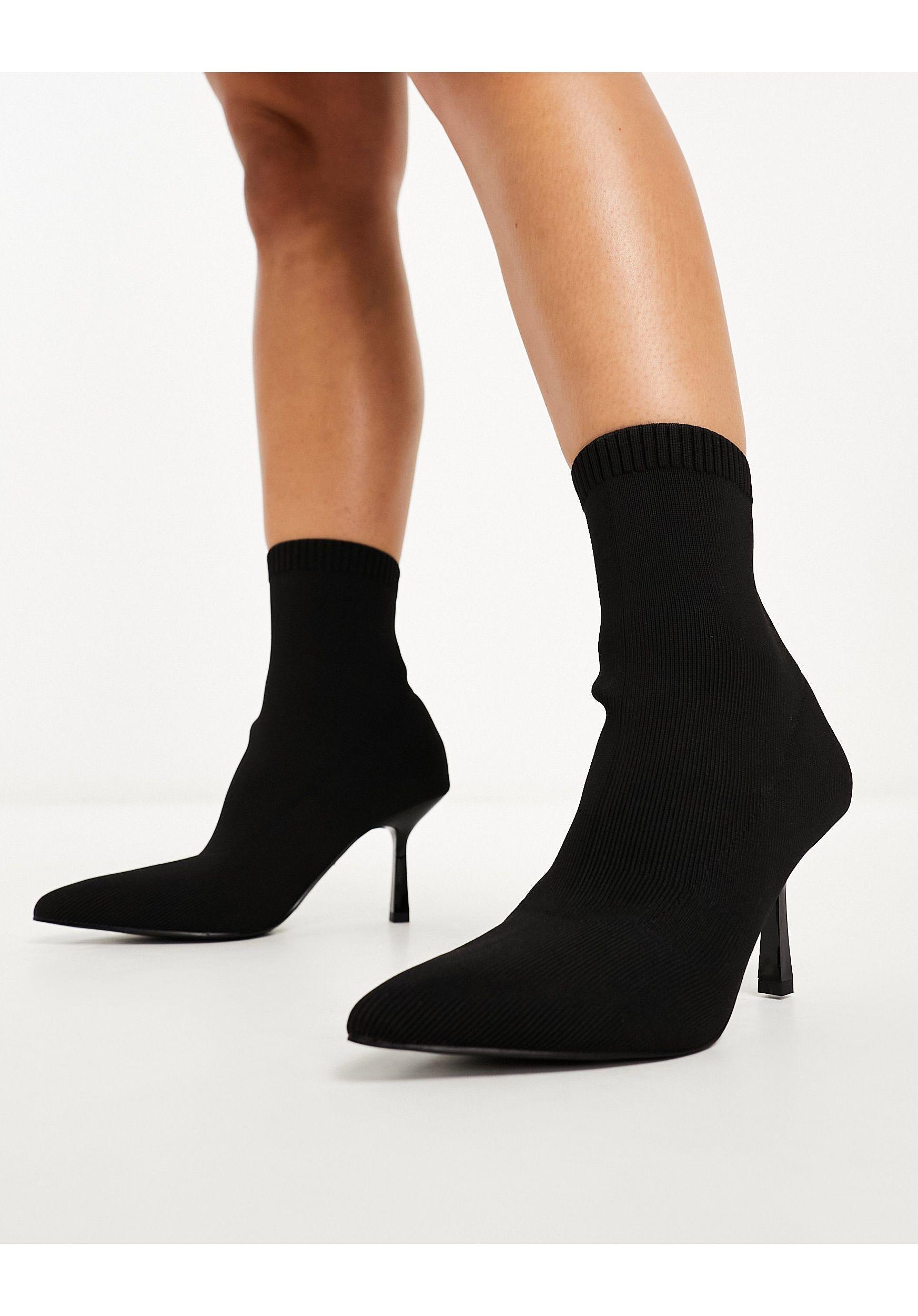 ASOS Wide Fit Rosetta Kitten Heel Sock Boots in Black | Lyst