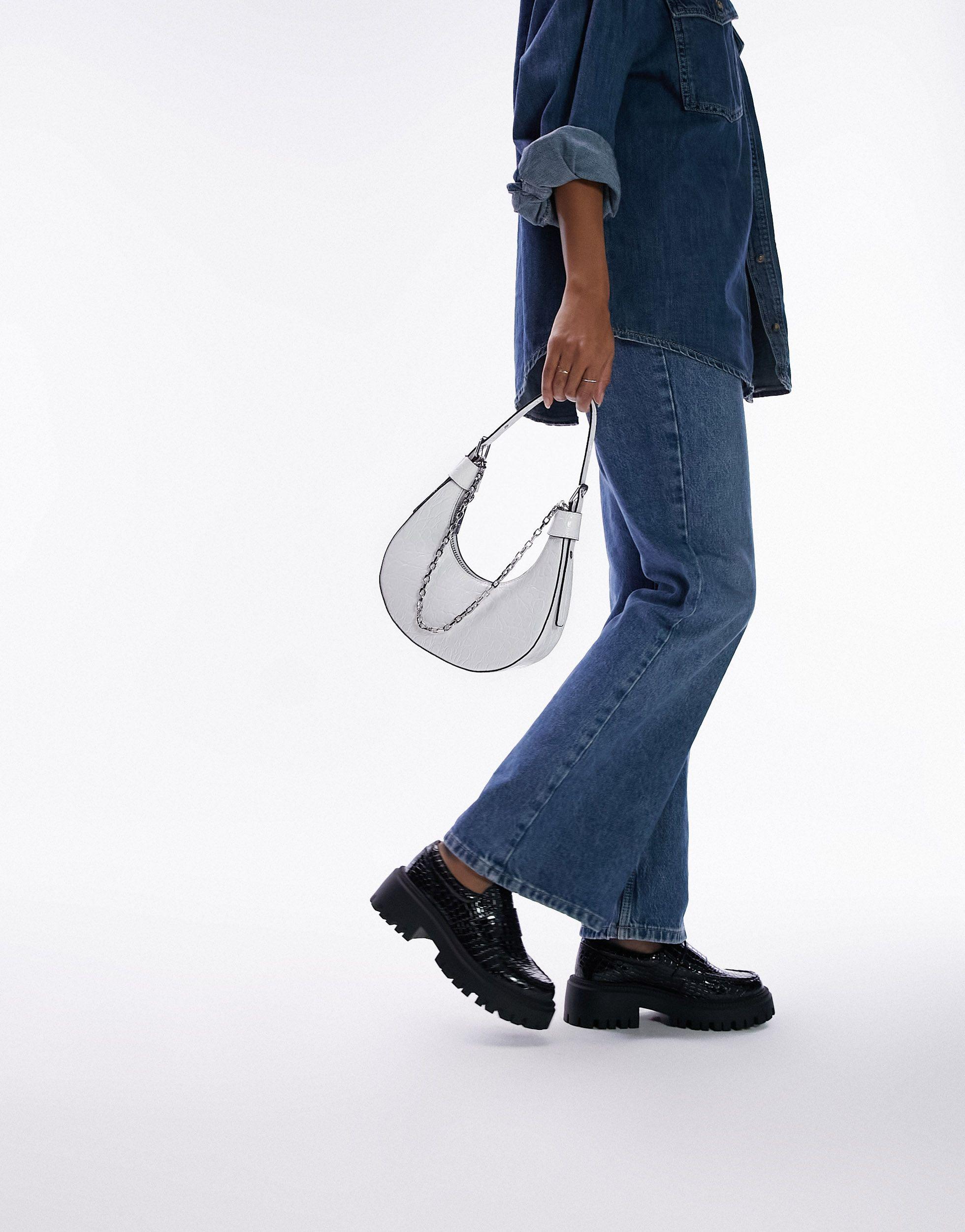 TOPSHOP Faye Curved Chain Shoulder Bag in Blue | Lyst
