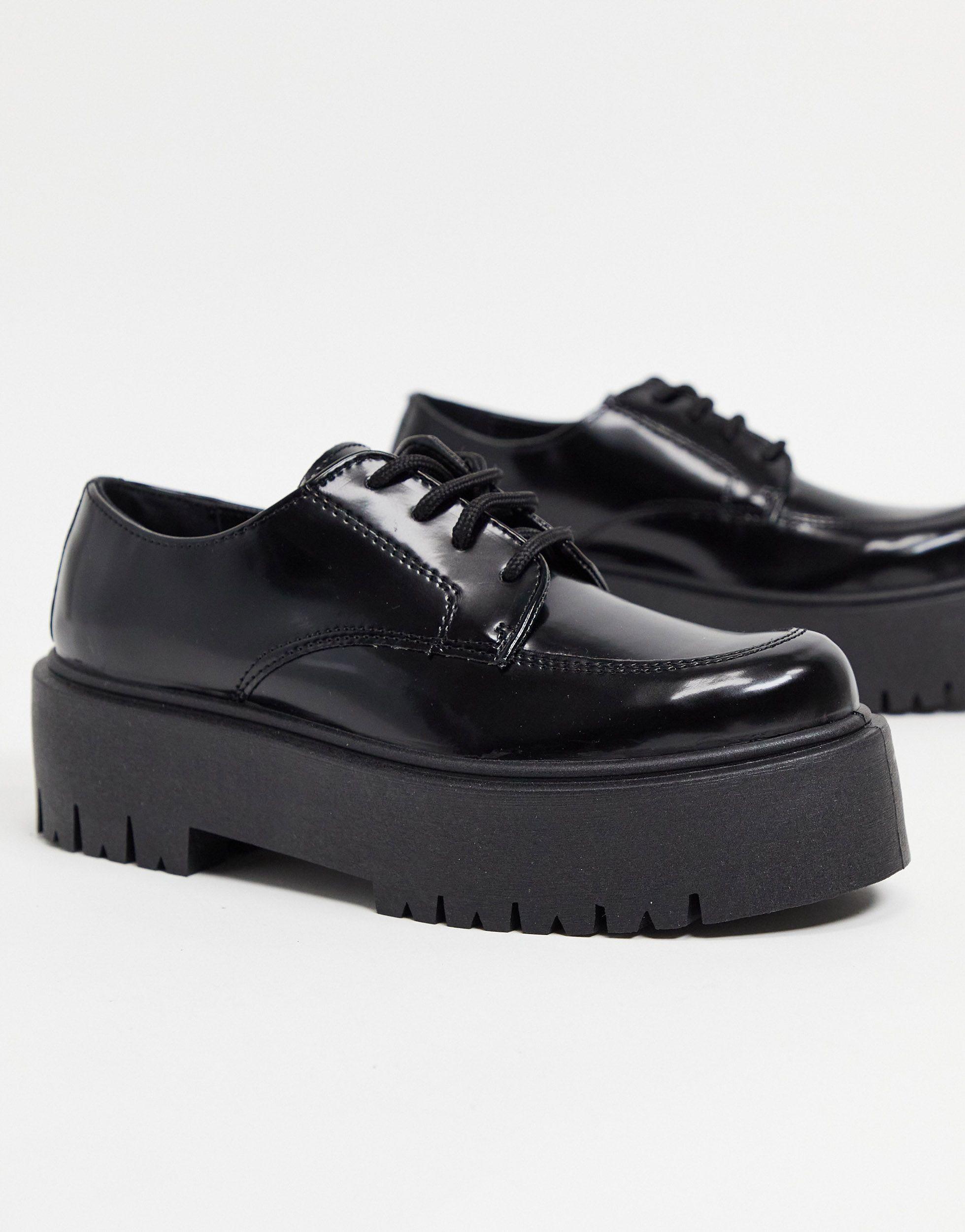 TOPSHOP Platform Lace Loafers in Black | Lyst