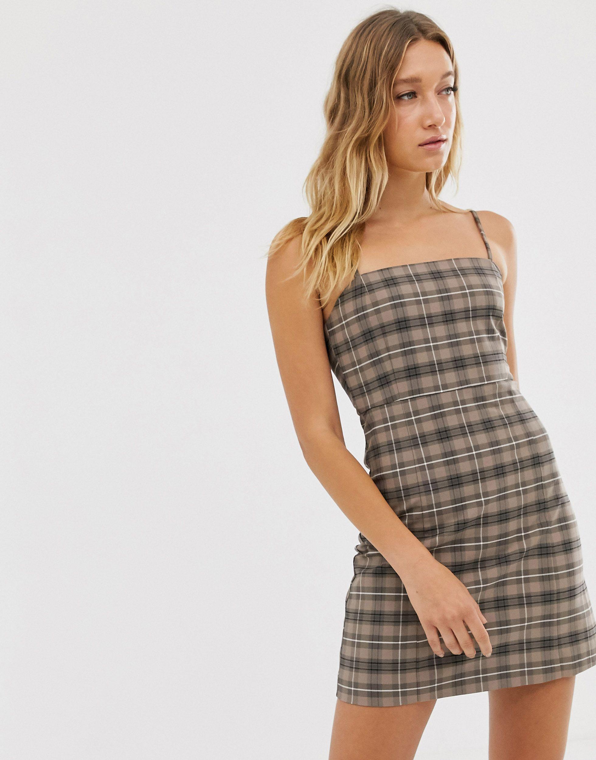 checkered spaghetti strap dress