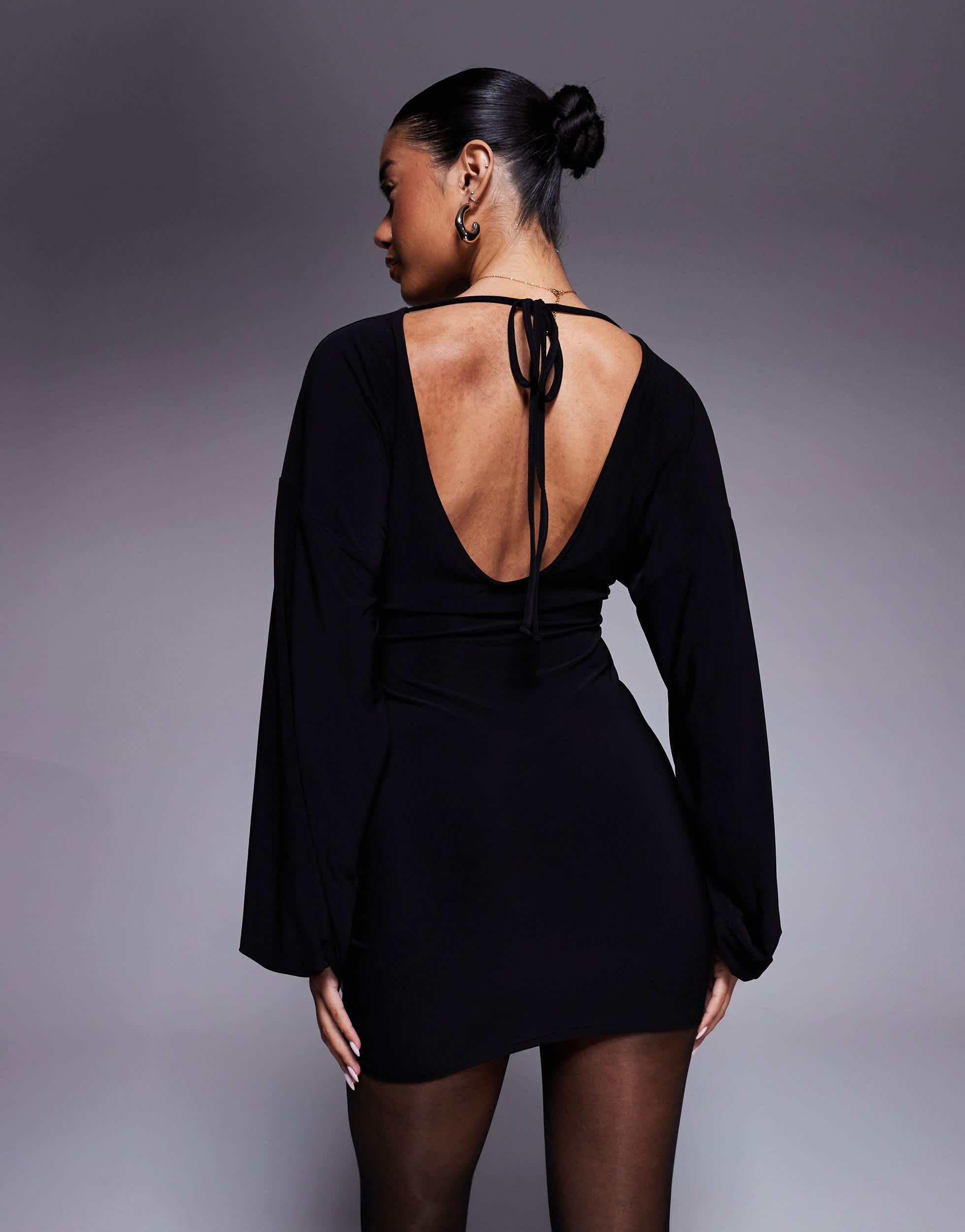 asos long sleeve cocktail dresses ASOS - Fluid Long Sleeve Mini Dress - Women - Elastomultiester - 00 US