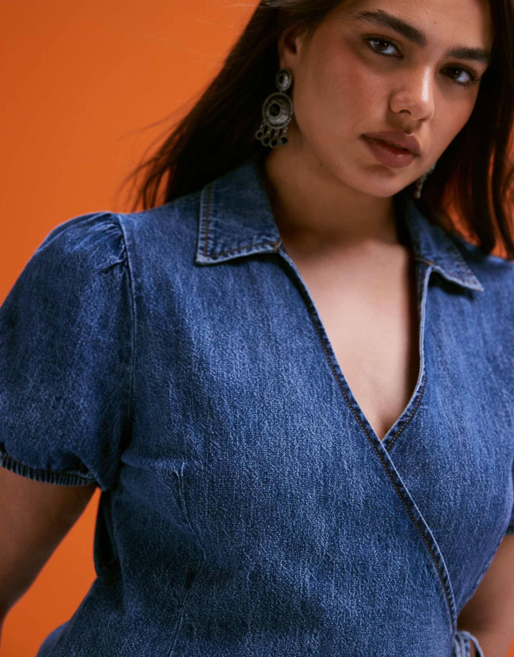 Wrap Top Asos Denim Wrap Dress Blue Satin Tie Side Mini Wrap Shirt