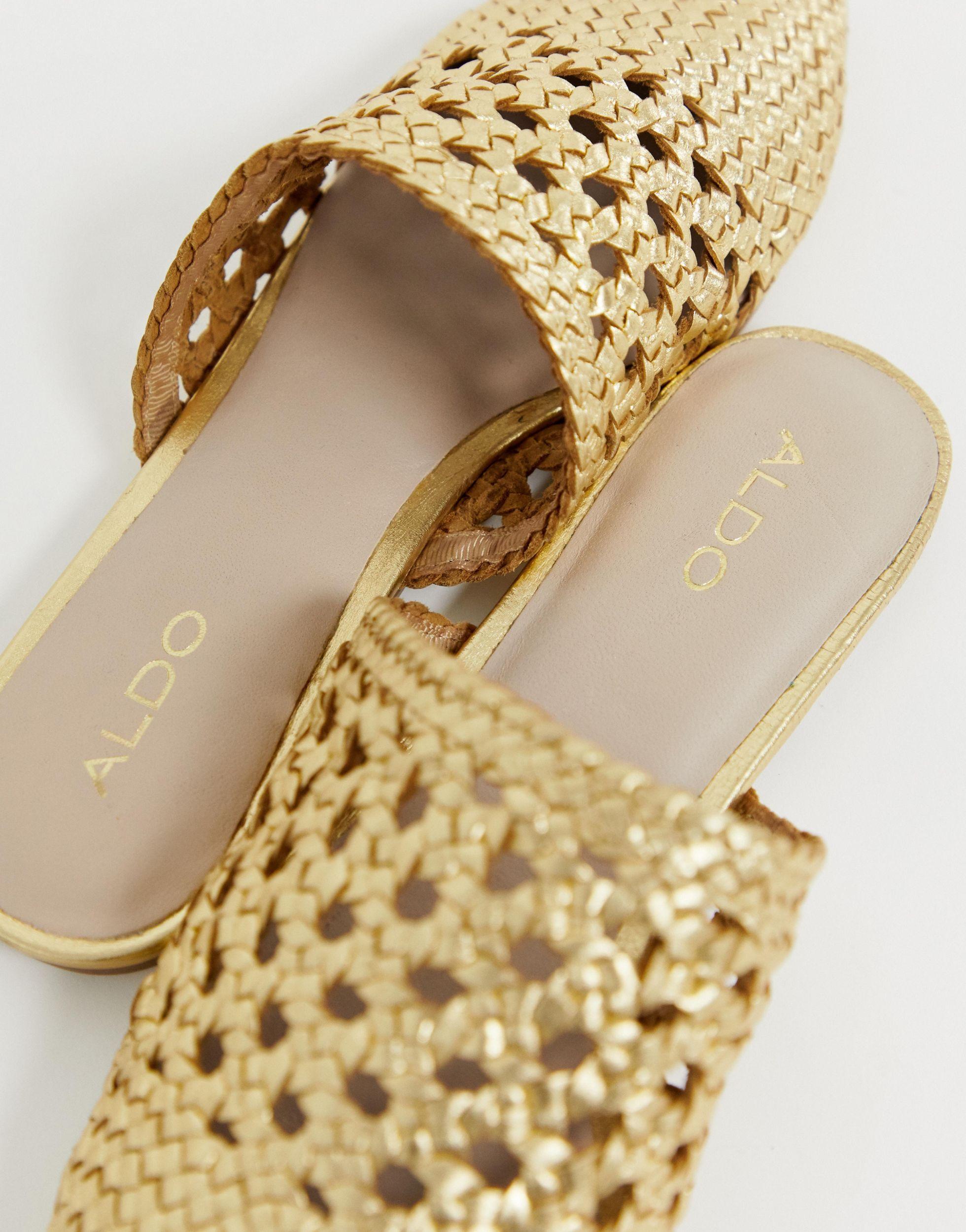 Gold woven mules best sale