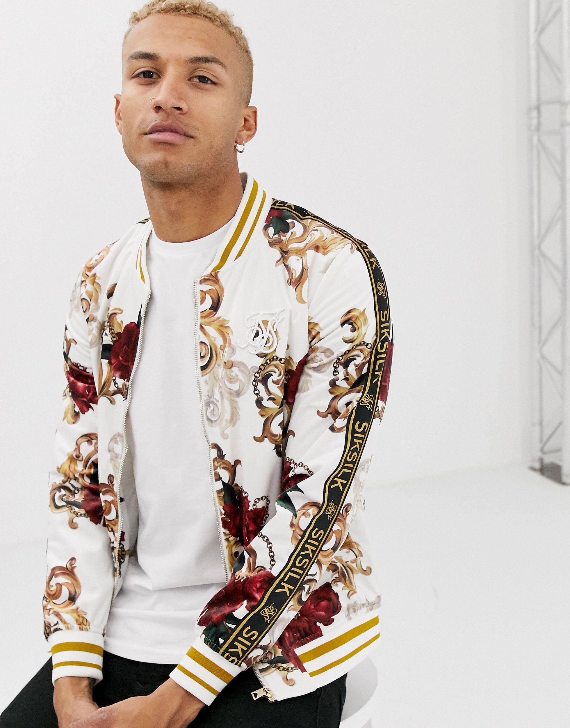 SIKSILK X Dani Alves Velour Floral Bomber Jacket in White for Men | Lyst UK