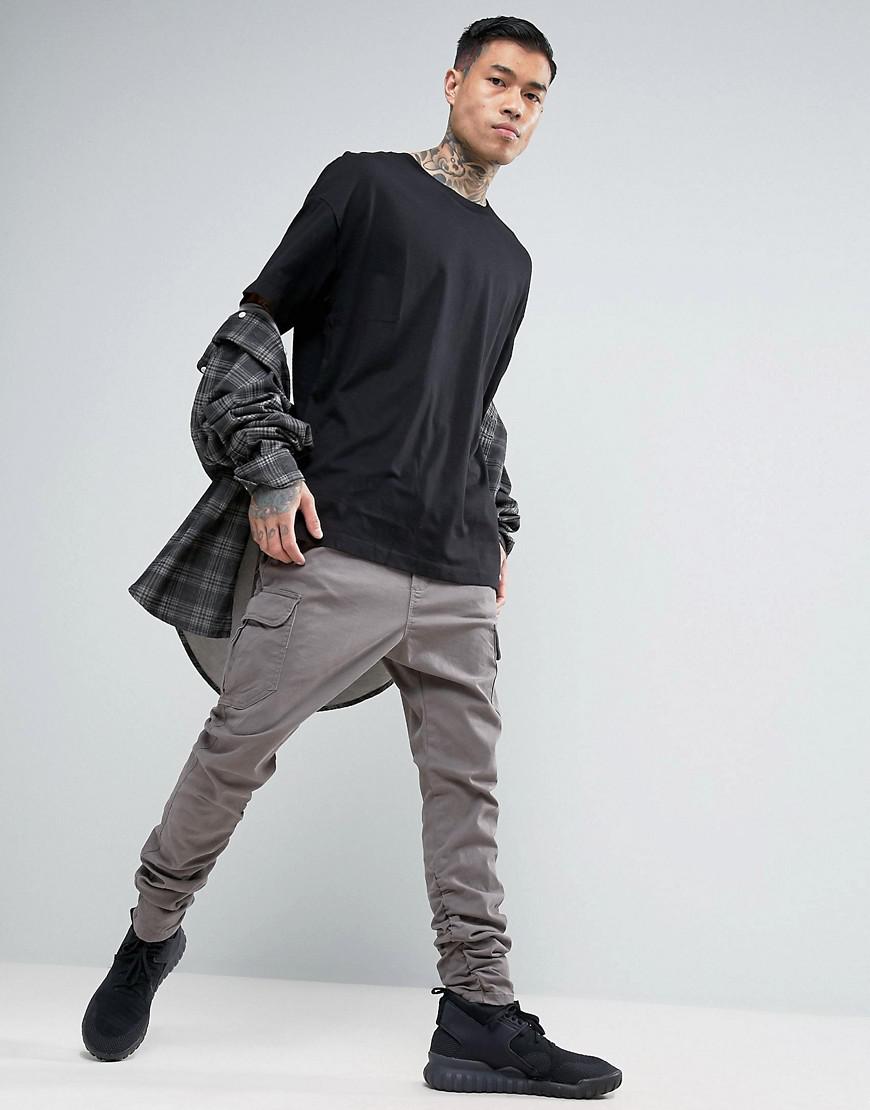 bershka no item slogan oversized jogger in washed black