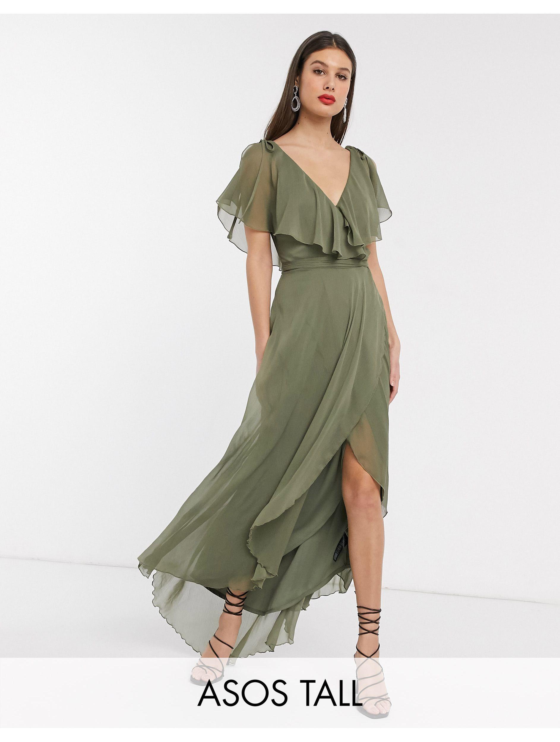 ASOS Asos Design Tall Maxi Split Sleeve Cape Back Dress With Tie  Shoulder-green | Lyst