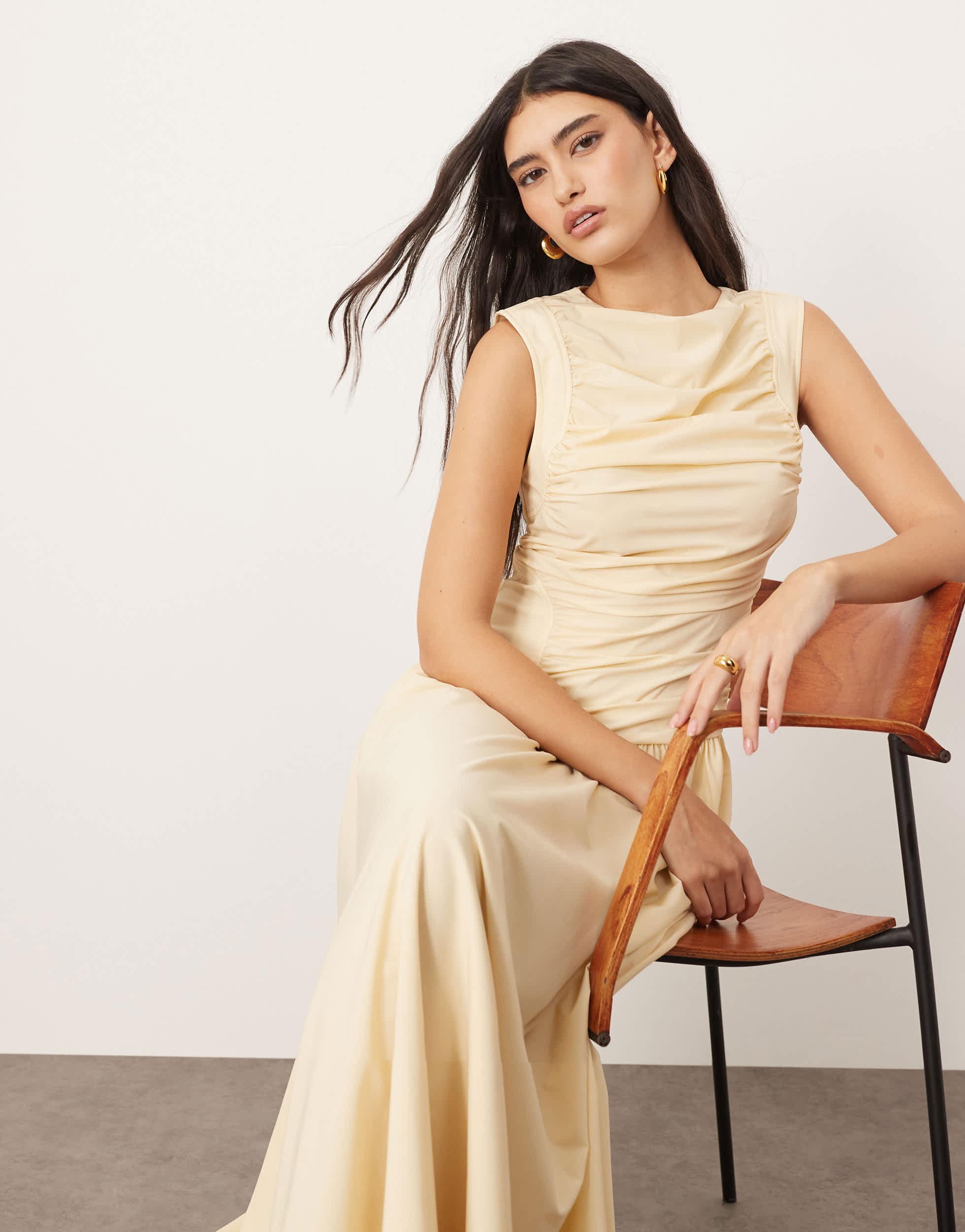 arrange drop waist dress ARRANGE pintuck organdy dropped waist bandeau midi dress in light blue