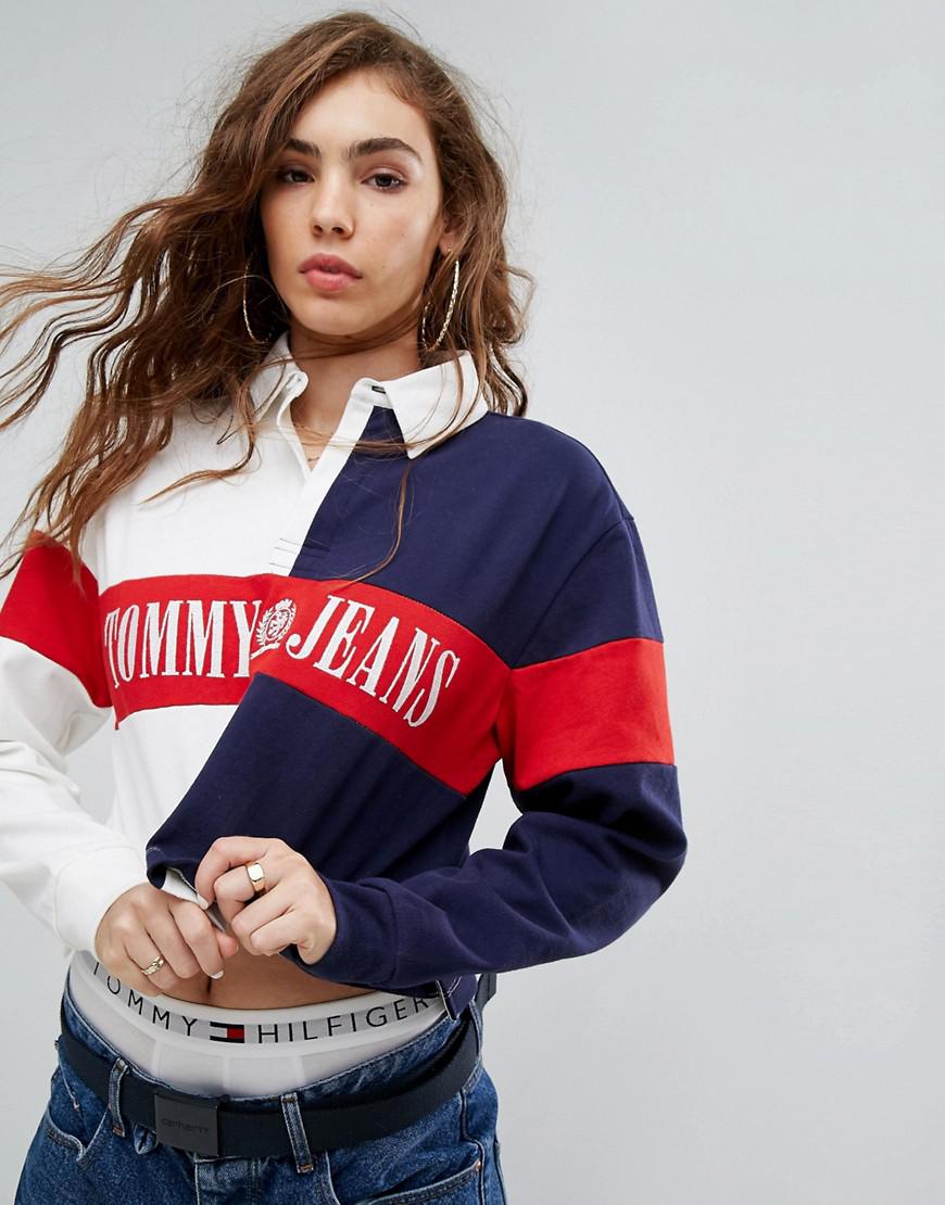 Kind Voeding Snor Tommy Hilfiger Tommy Jeans 90s Capsule Cropped Rugby Shirt in Blue | Lyst