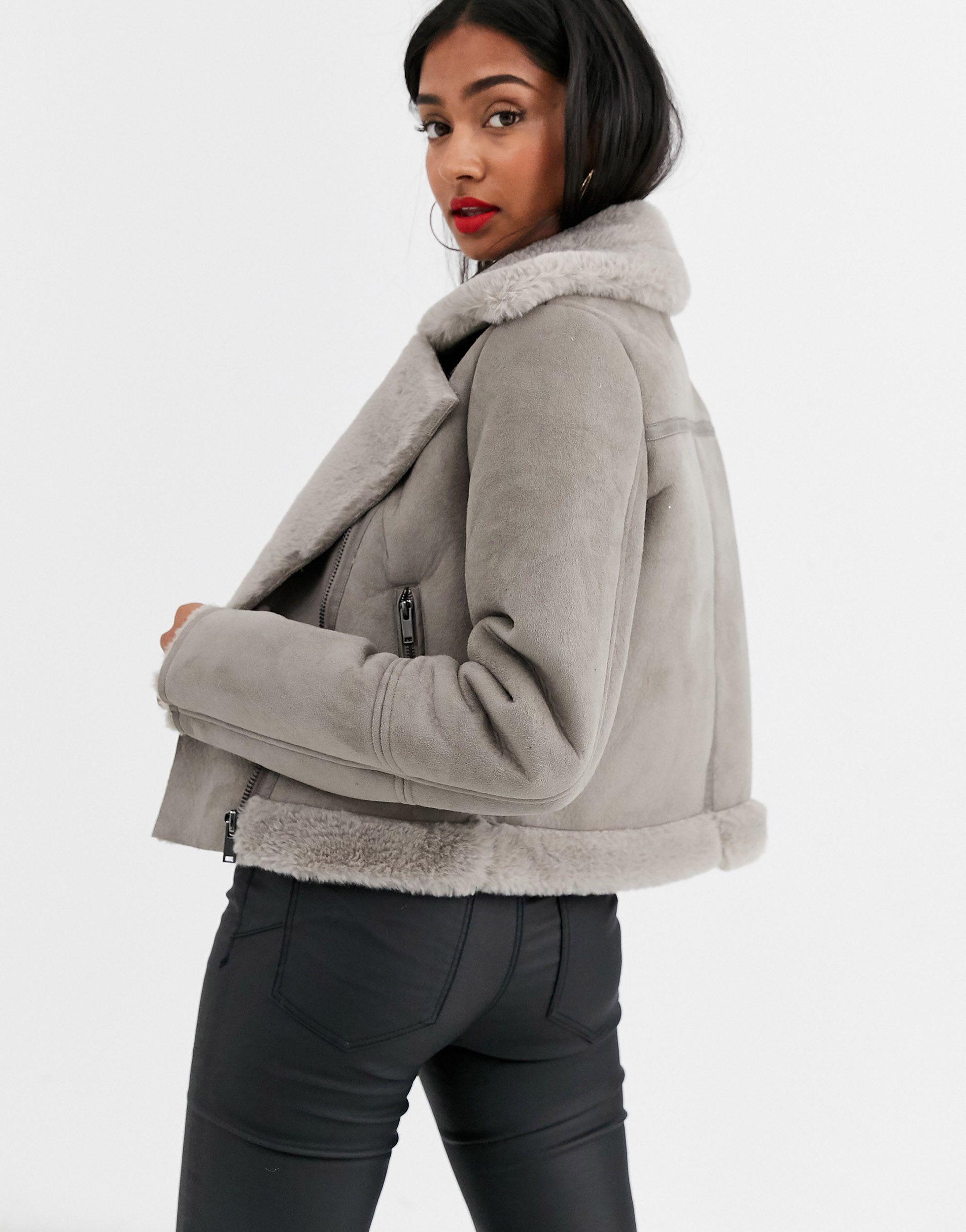 Stradivarius Short Aviator Jacket in Gray | Lyst