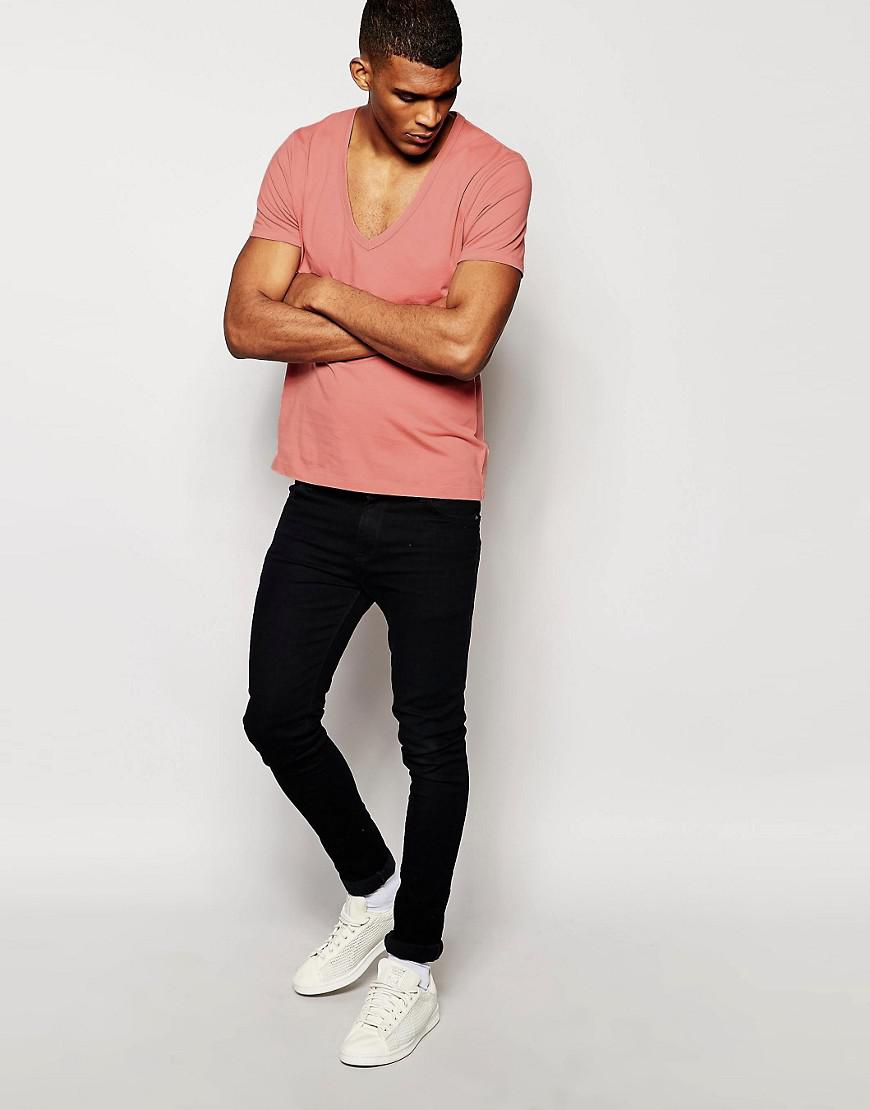 Mens deep v 2024 neck t shirts
