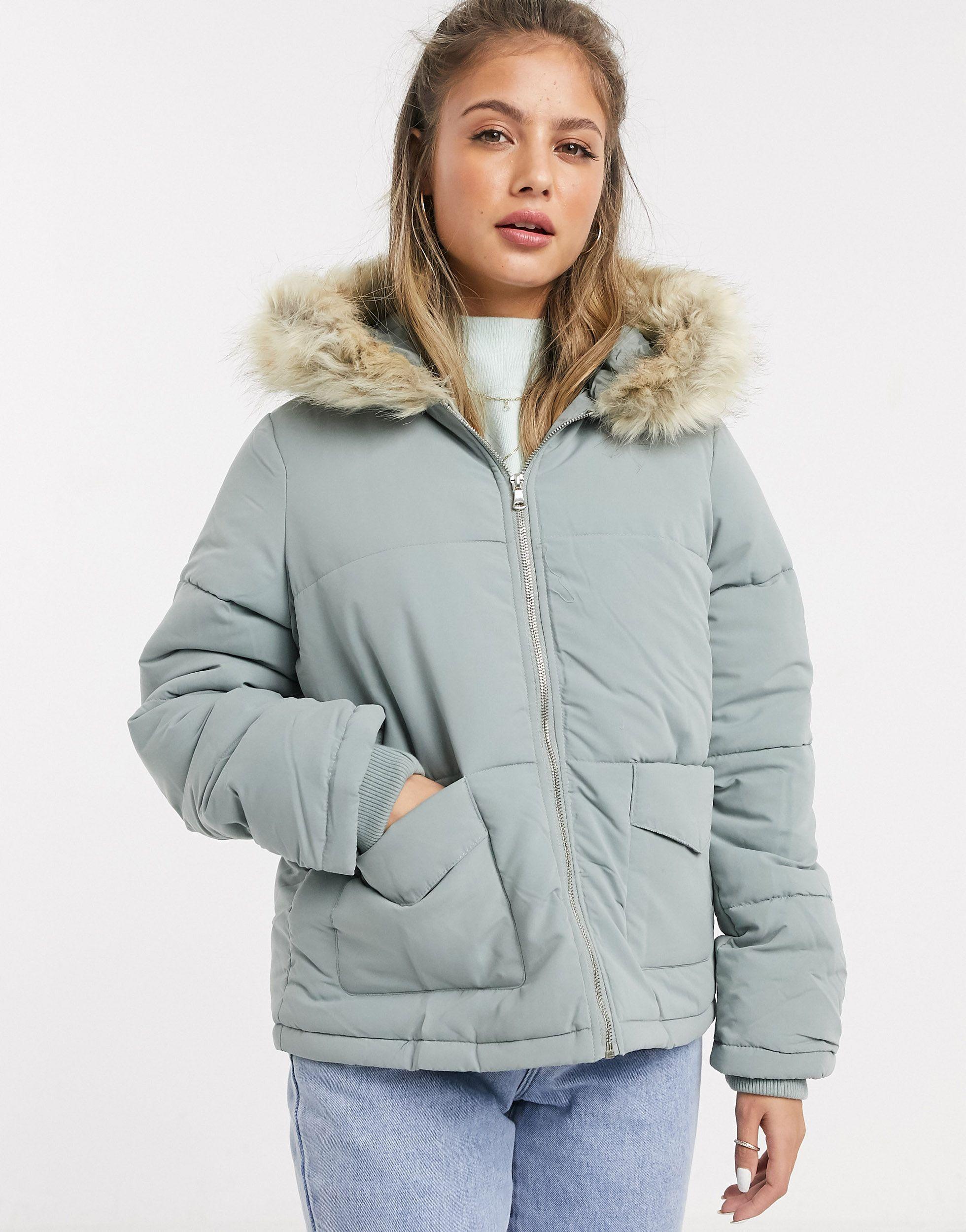 cropped parka with faux fur hood