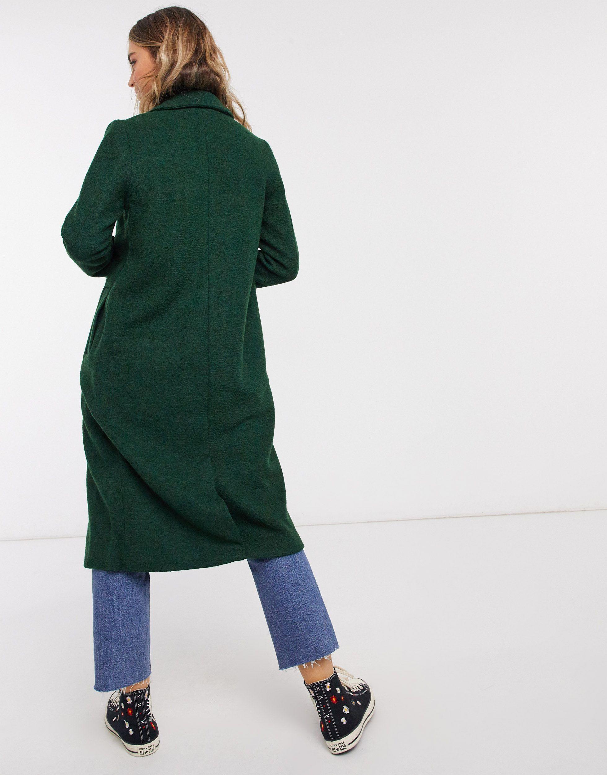 Monki Lou Boucle Wool Double Breasted Coat in Green | Lyst