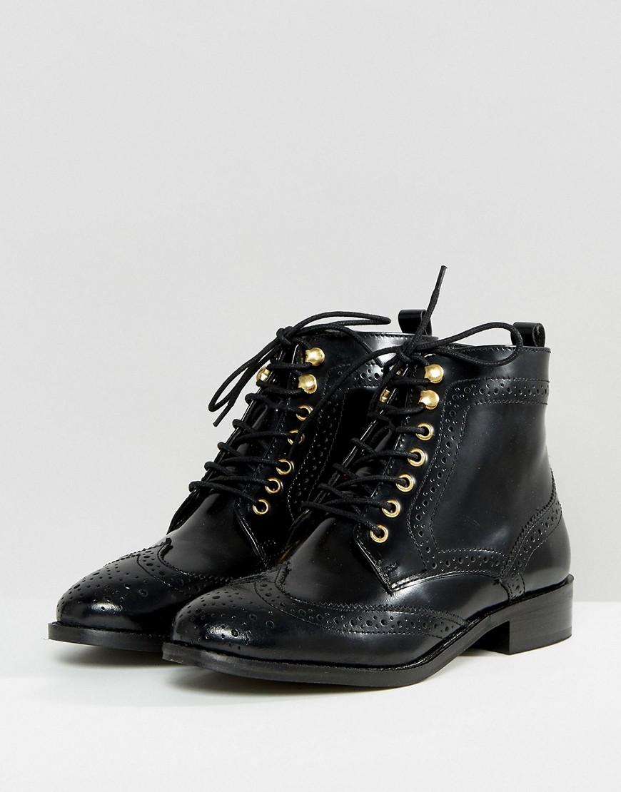 Dune Leather Quota Lace Up Flat Ankle Boots in Black - Lyst